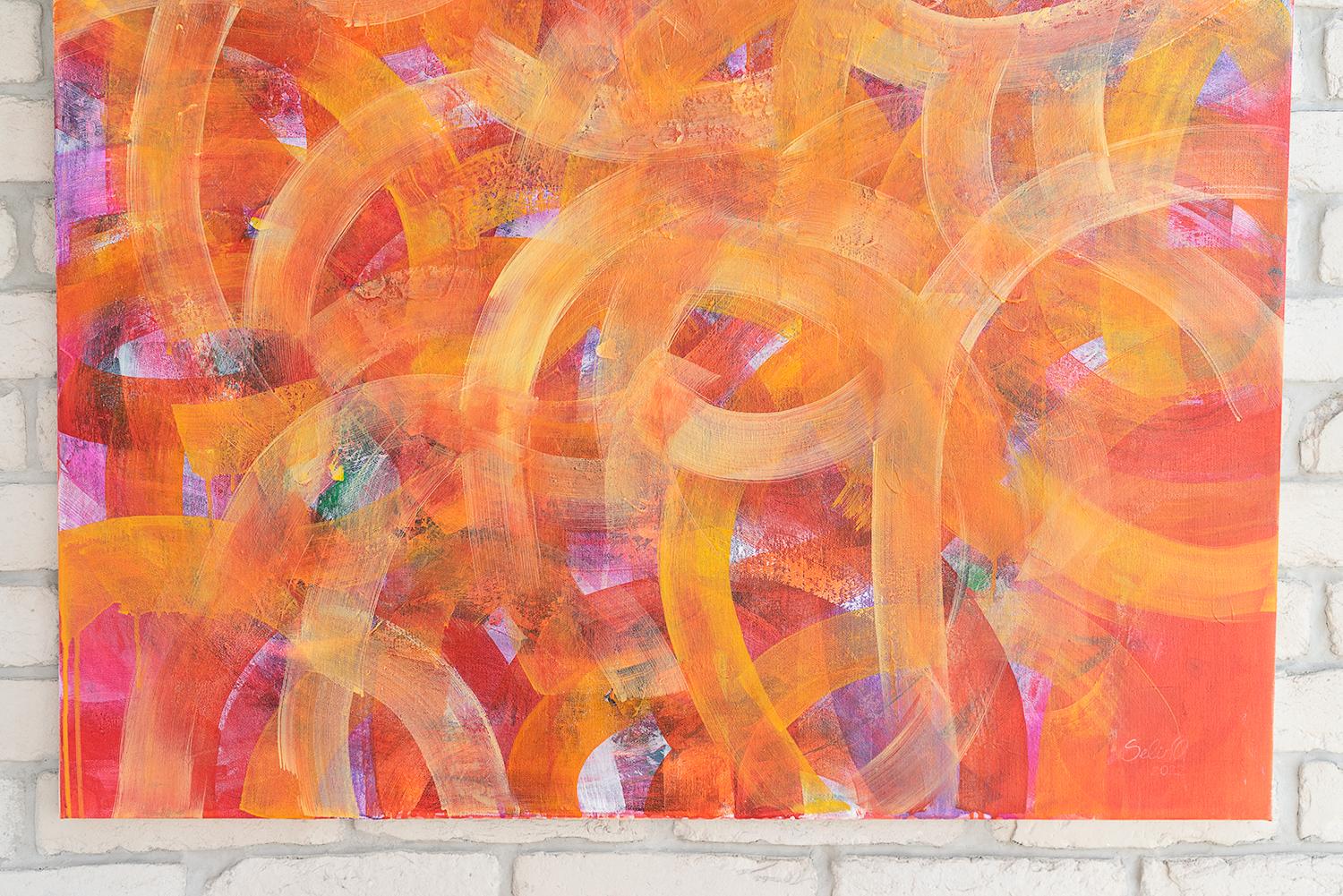 Golden labyrinths of fate. Colorful Abstract Painting 100x100cm by Anna Selina For Sale 3