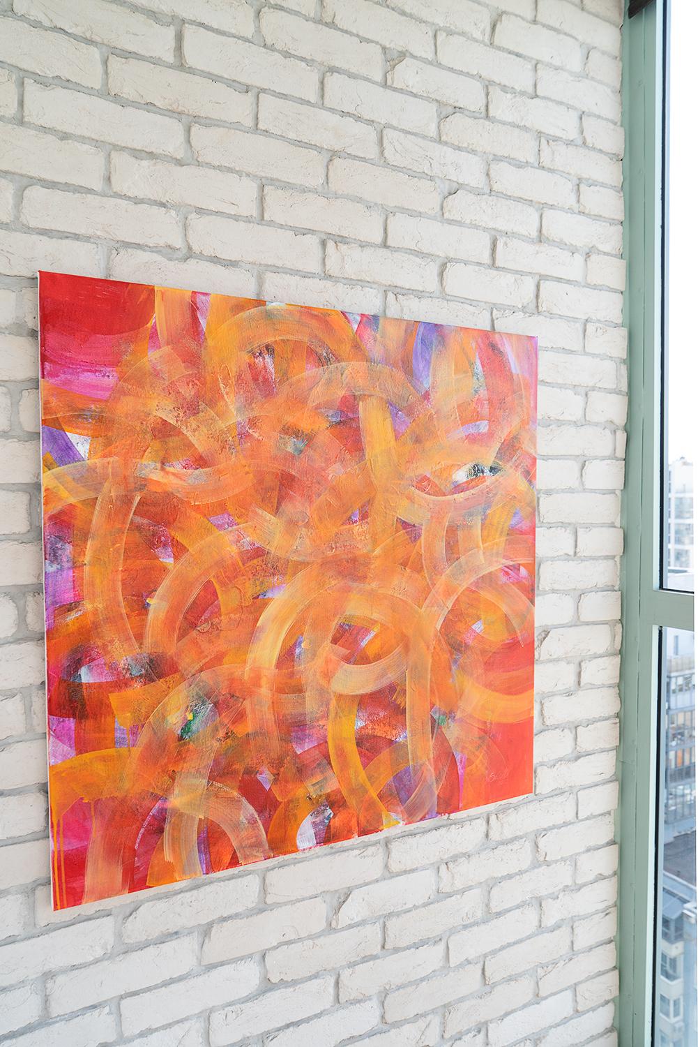 Golden labyrinths of fate. Colorful Abstract Painting 100x100cm by Anna Selina For Sale 4