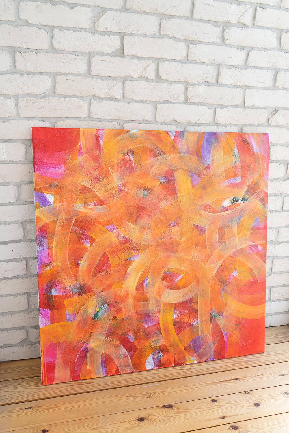 Golden labyrinths of fate. Colorful Abstract Painting 100x100cm by Anna Selina For Sale 5