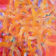 Goldene Labyrinths des Schicksals. Buntes abstraktes Gemälde 100x100cm von Anna Selina