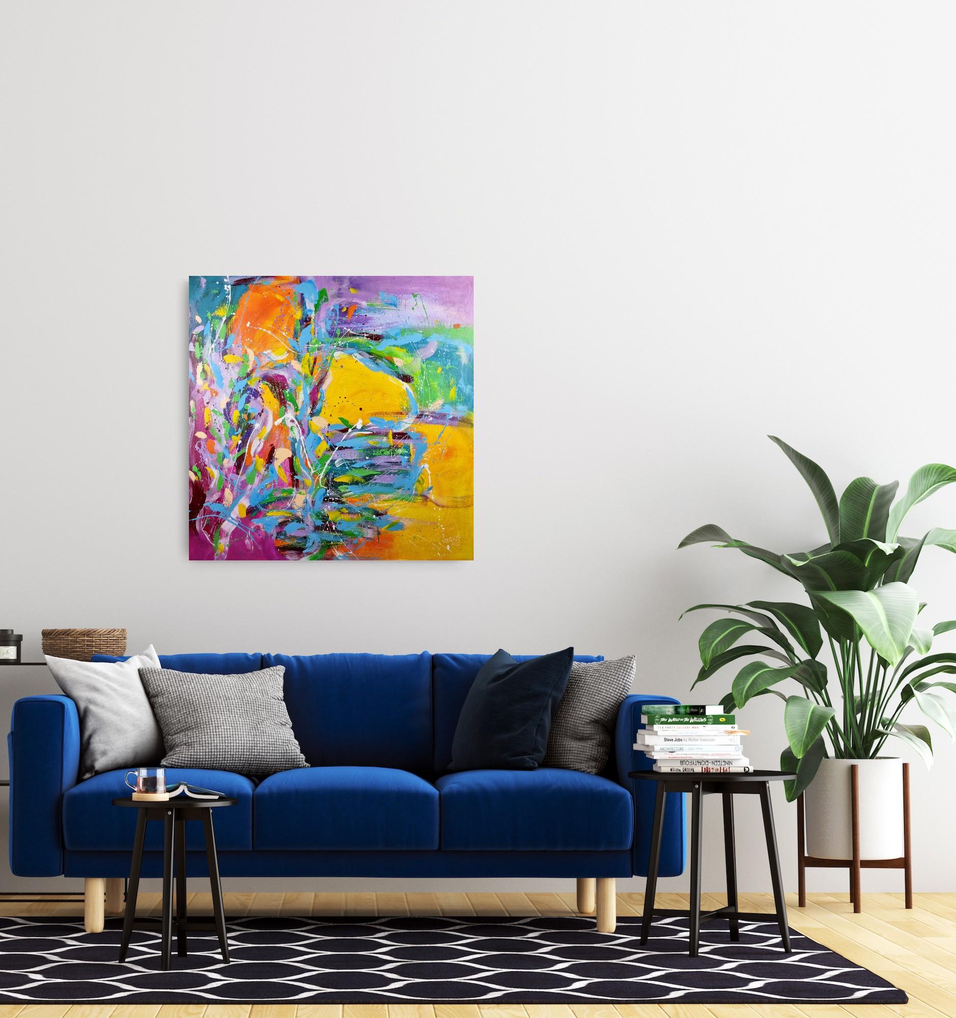 Hometown, Modern Colorful Abstract Painting 100x100cm by Anna Selina For Sale 2