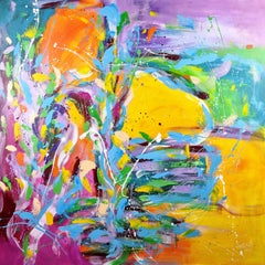 Hometown, peinture abstraite colorée moderne 100x100cm d'Anna Selina
