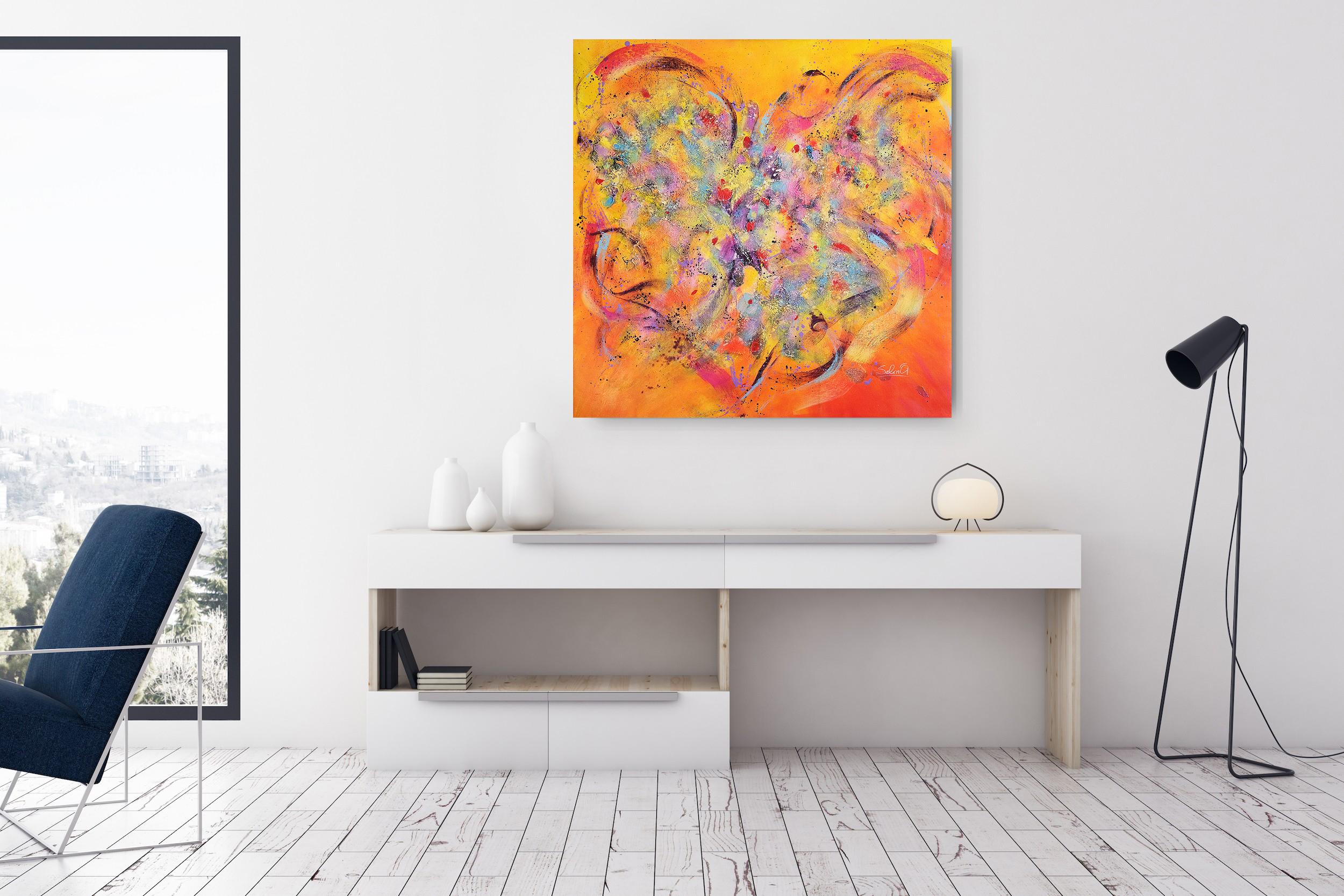 Love, moderne, peinture abstraite colorée 100x100cm d'Anna Selina en vente 6