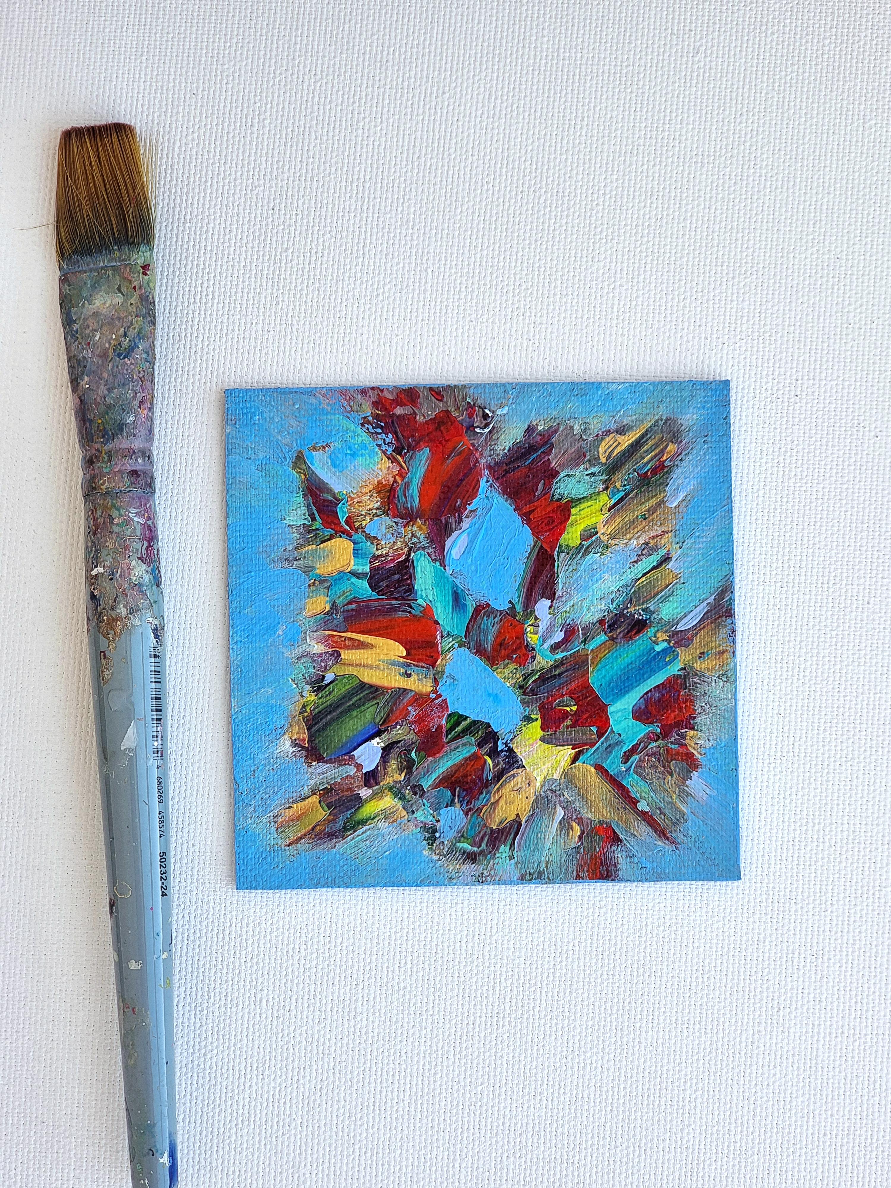 Mini abstraction 1, Modern Colorful Abstract Painting 15x15cm by Anna Selina For Sale 1