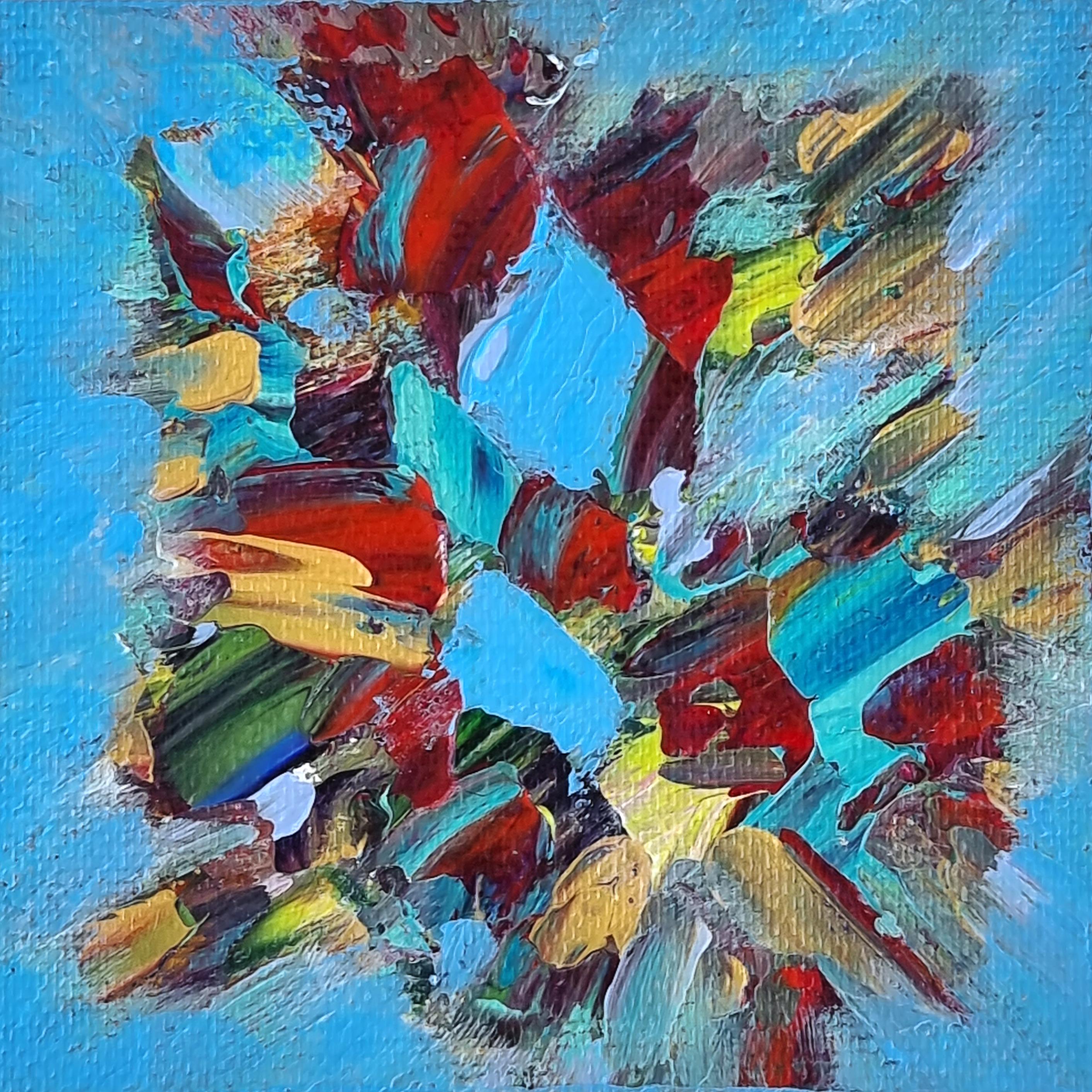Mini abstraction 1, Modern Colorful Abstract Painting 15x15cm by Anna Selina For Sale 2