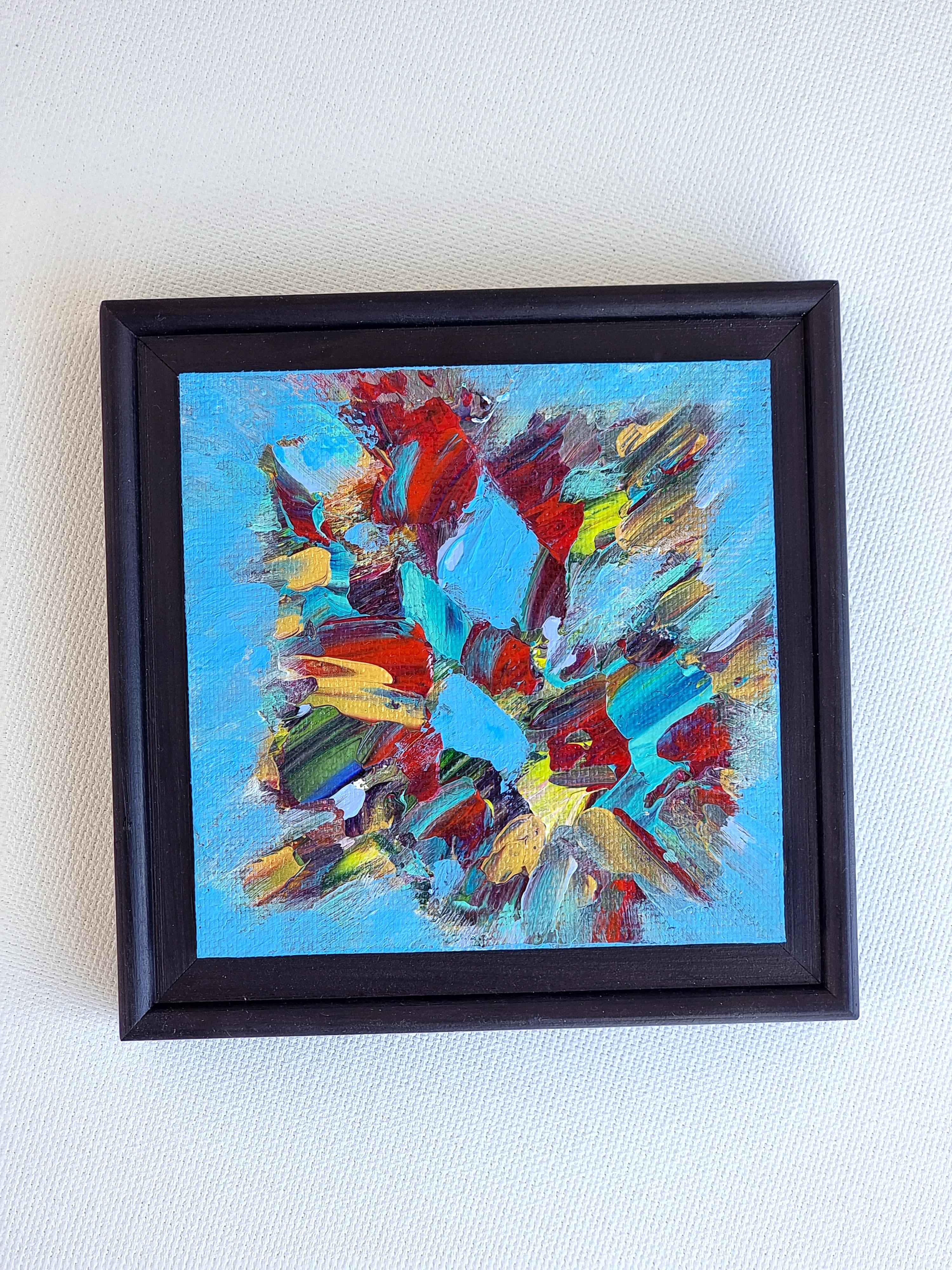 My new series for gift- mini abstractions with wooden frame. Bright, colorful minis with strong energy will be a great gift idea for yourself or some special people. You can just put them on a table or hand on the wall.
It will suit any contemporary