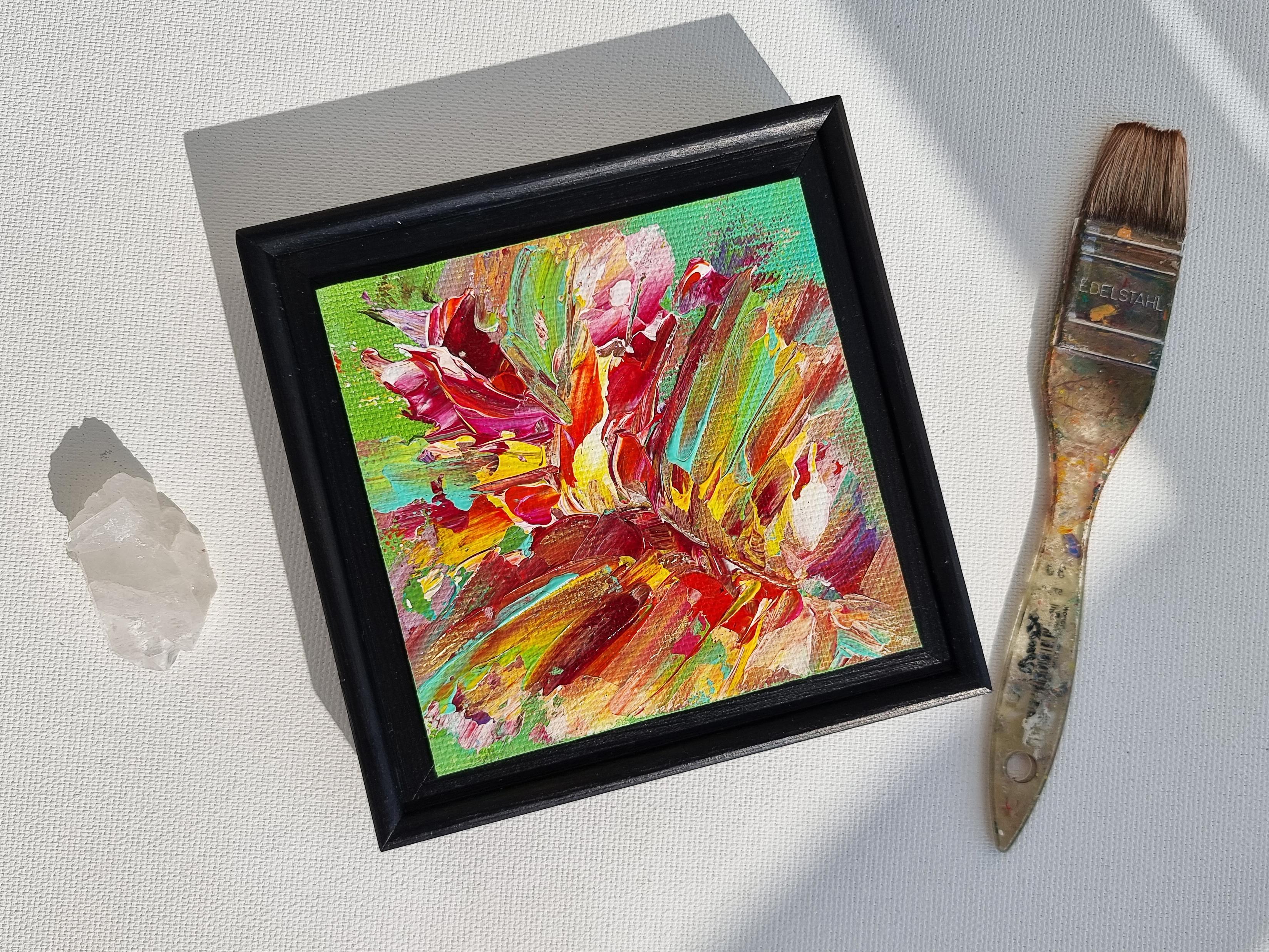 Mini abstraction 2, peinture abstraite colorée moderne de 15 x 15 cm d'Anna Selina 1