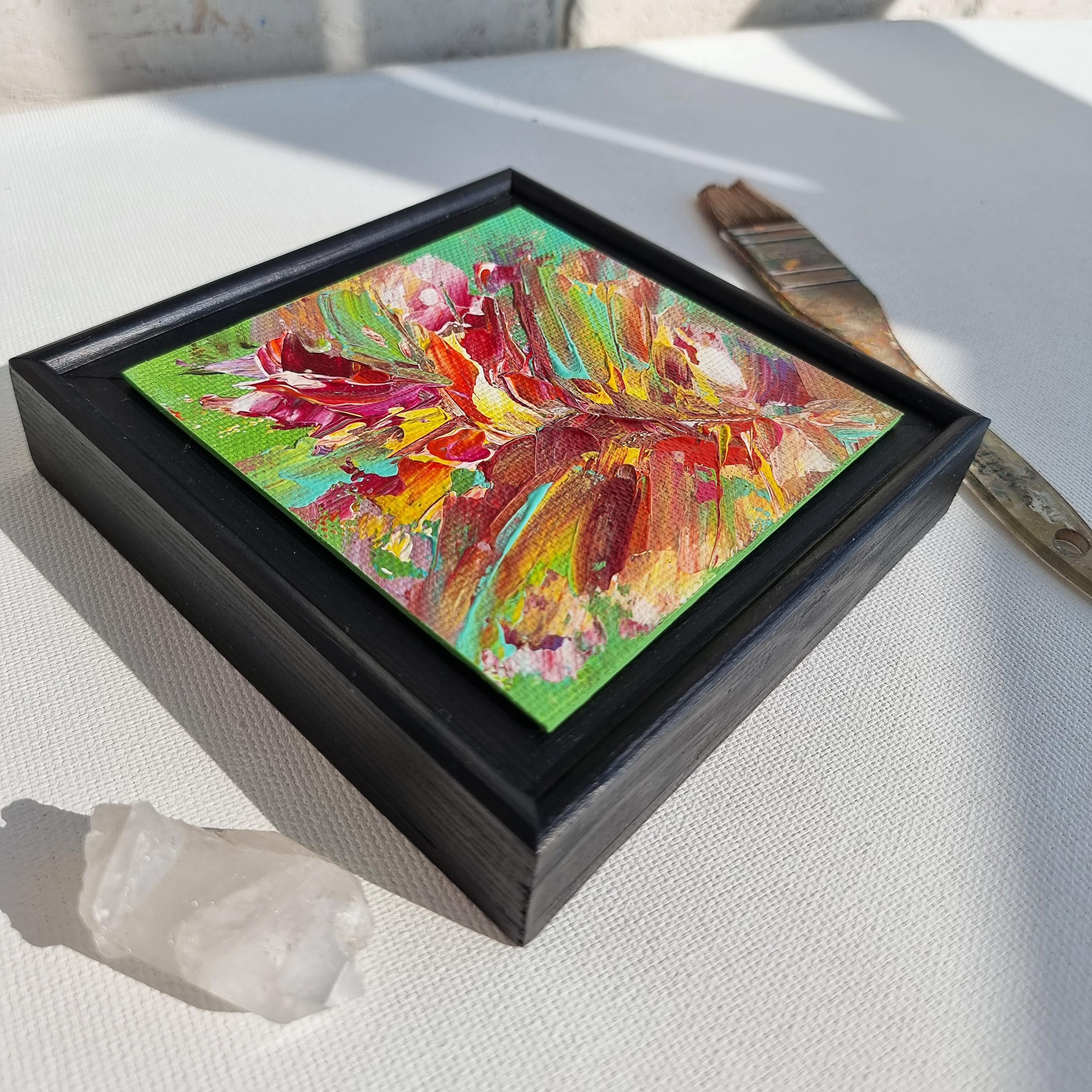 Mini abstraction 2, peinture abstraite colorée moderne de 15 x 15 cm d'Anna Selina 2