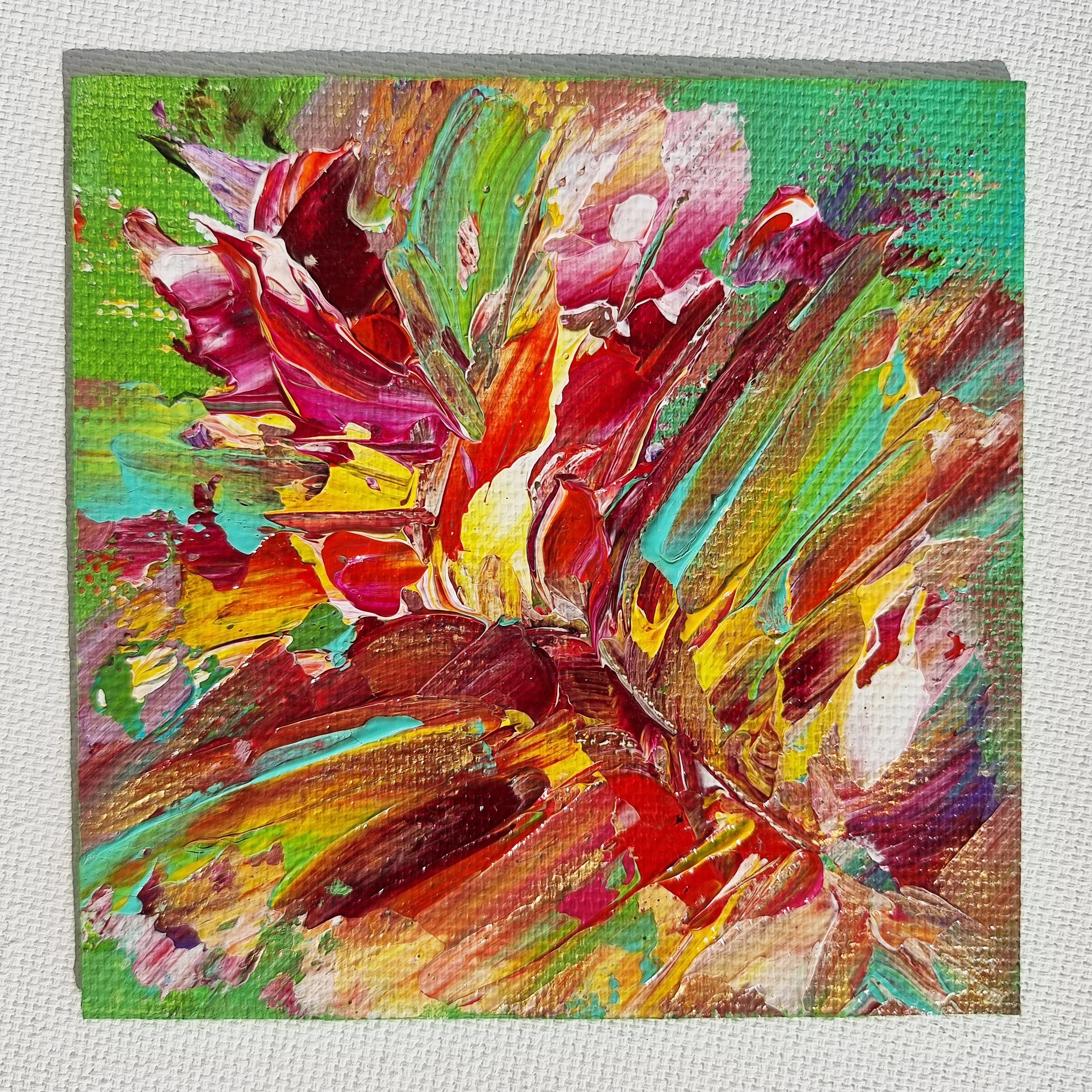 Mini abstraction 2, peinture abstraite colorée moderne de 15 x 15 cm d'Anna Selina 5