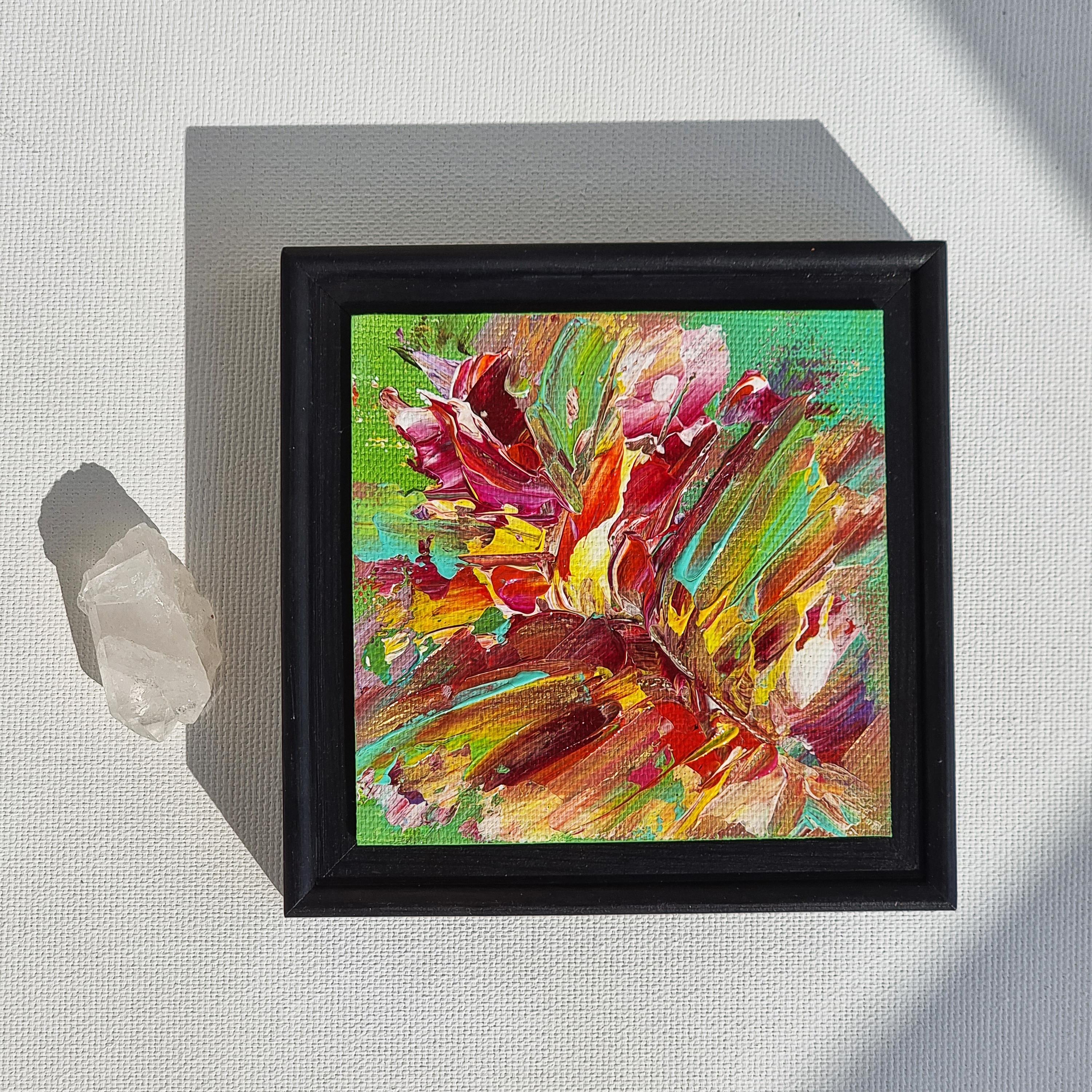 My new series for gift- mini abstractions with wooden frame. Bright, colorful minis with strong energy will be a great gift idea for yourself or some special people. You can just put them on a table or hand on the wall.
It will suit any contemporary