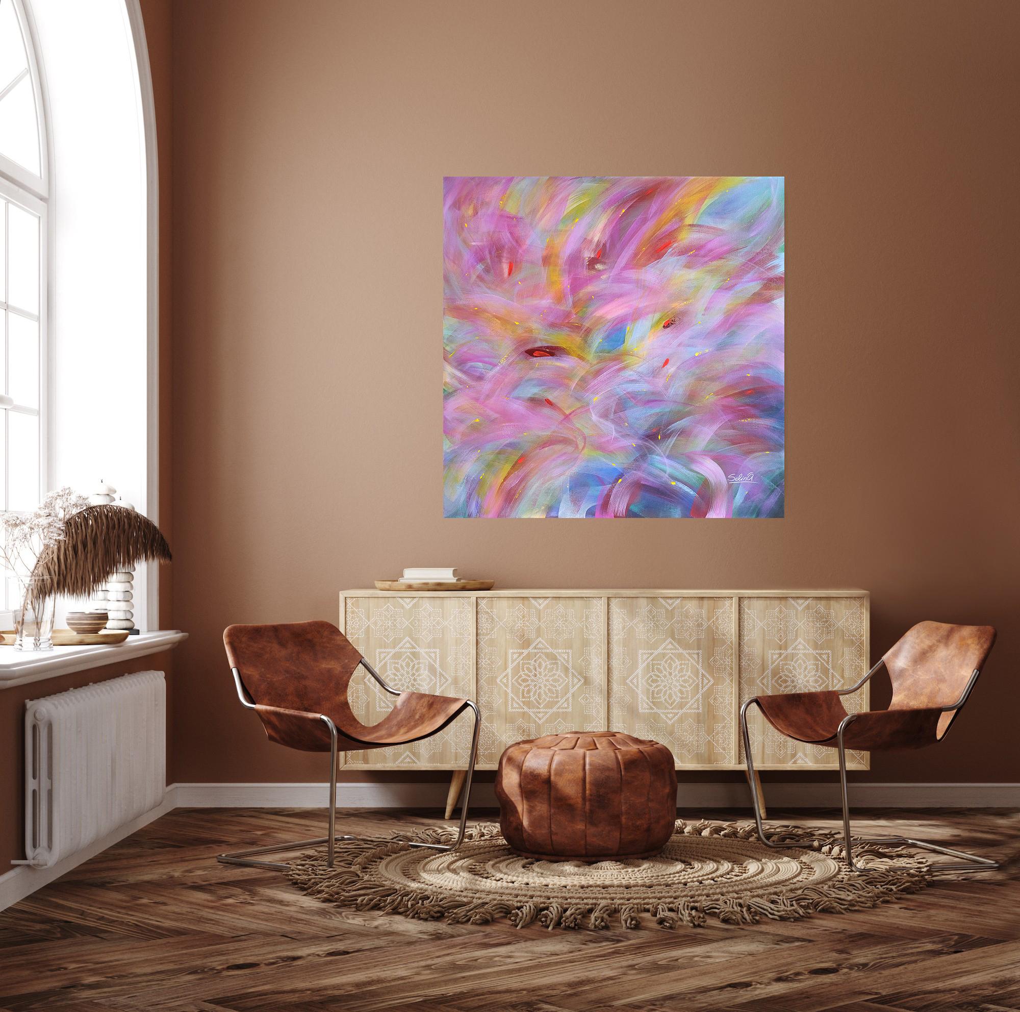 Morning light, Modern Colorful Abstract Painting 100x100cm by Anna Selina For Sale 9