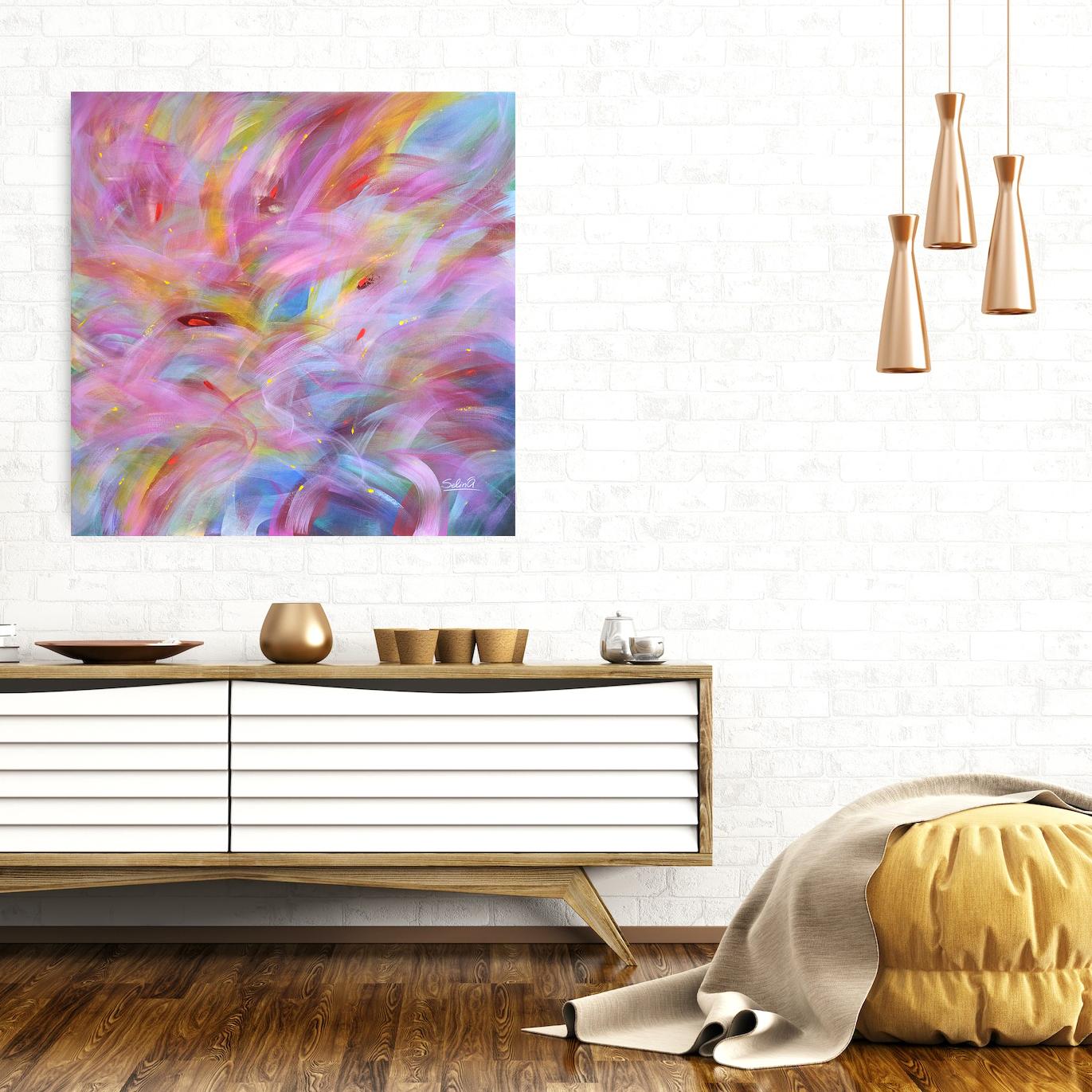 Morgenlicht, modernes, farbenfrohes, abstraktes Gemälde 100x100cm von Anna Selina im Angebot 10