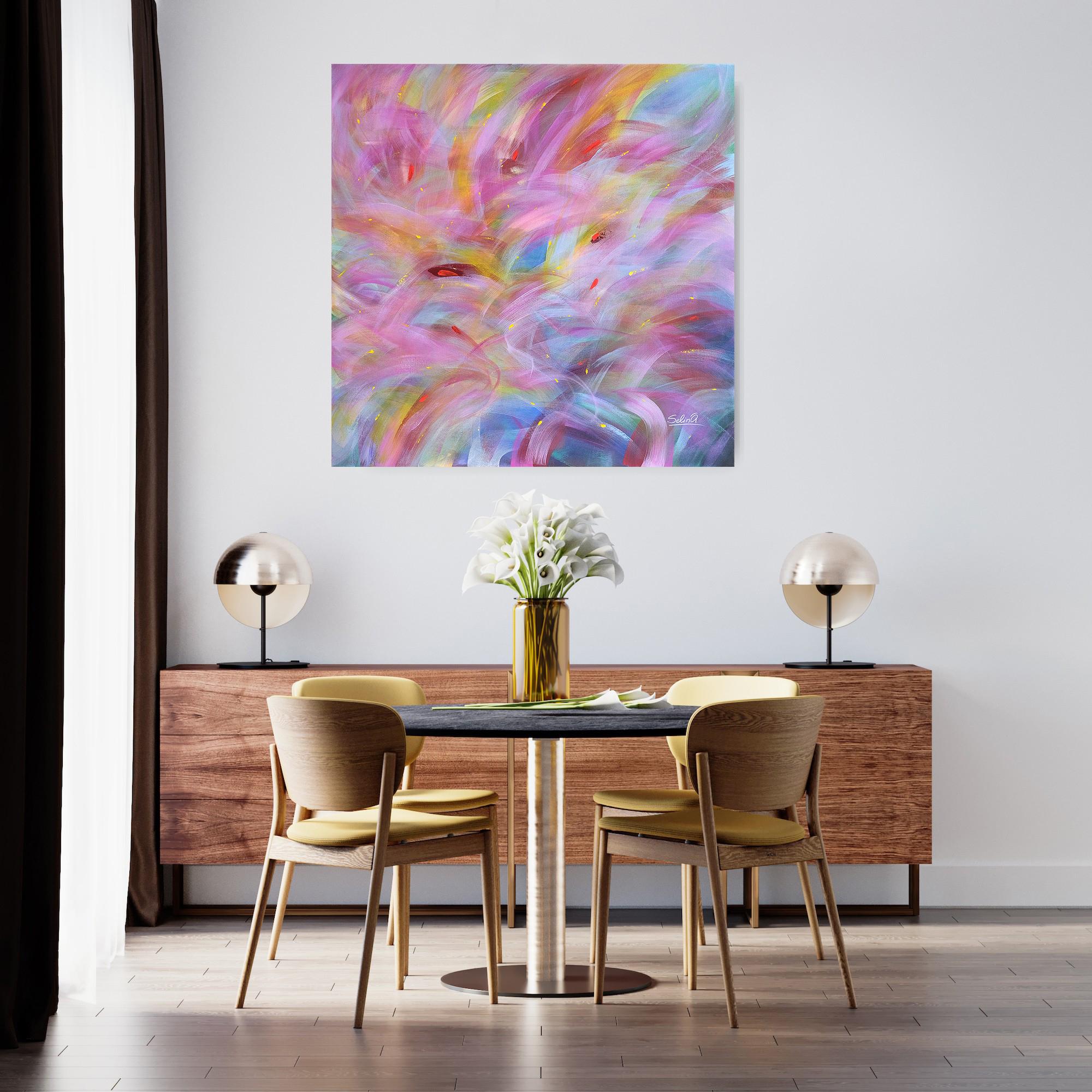 Morgenlicht, modernes, farbenfrohes, abstraktes Gemälde 100x100cm von Anna Selina im Angebot 1