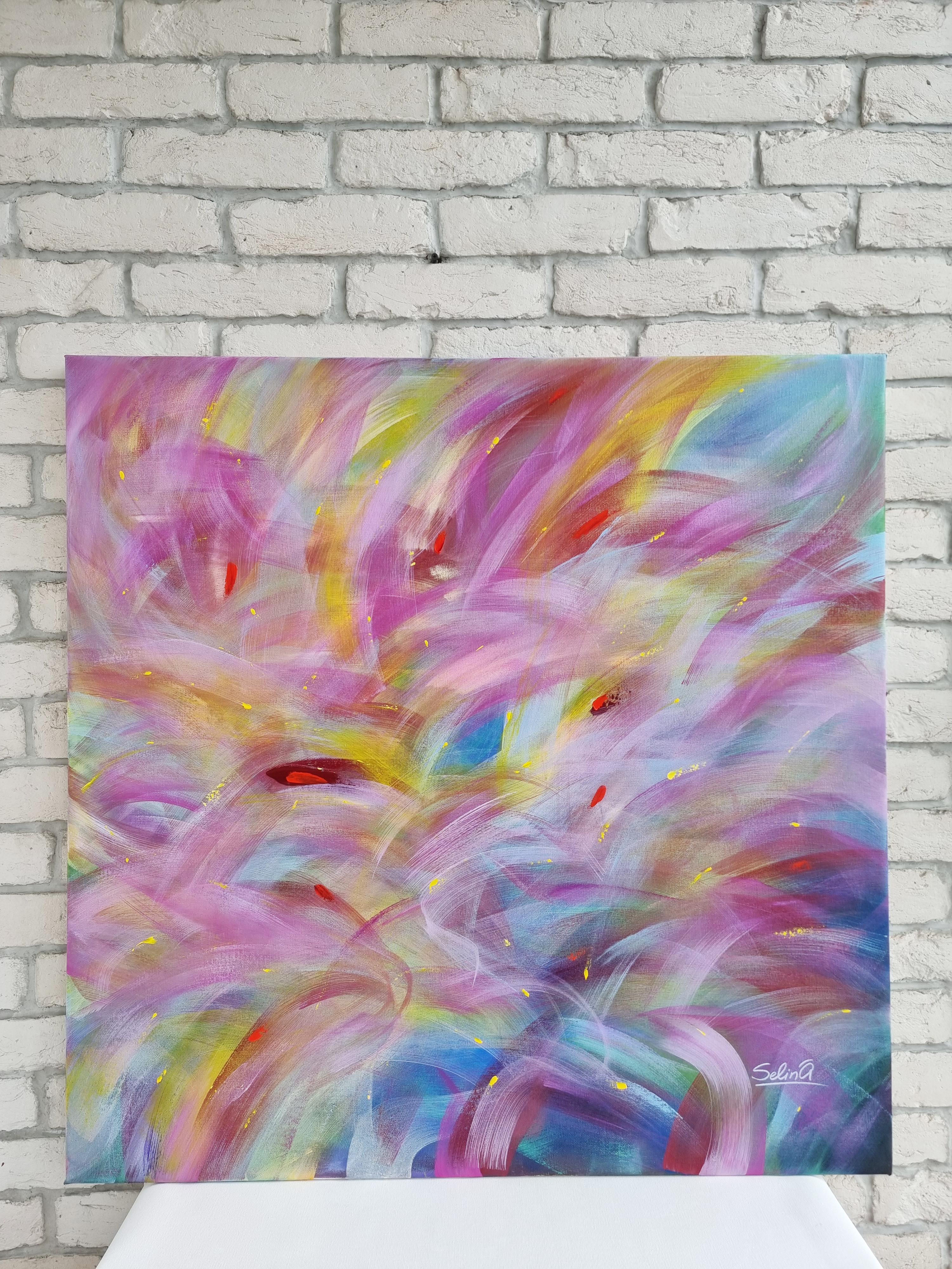 La lumière du matin, peinture abstraite colorée moderne 100x100cm d'Anna Selina en vente 2