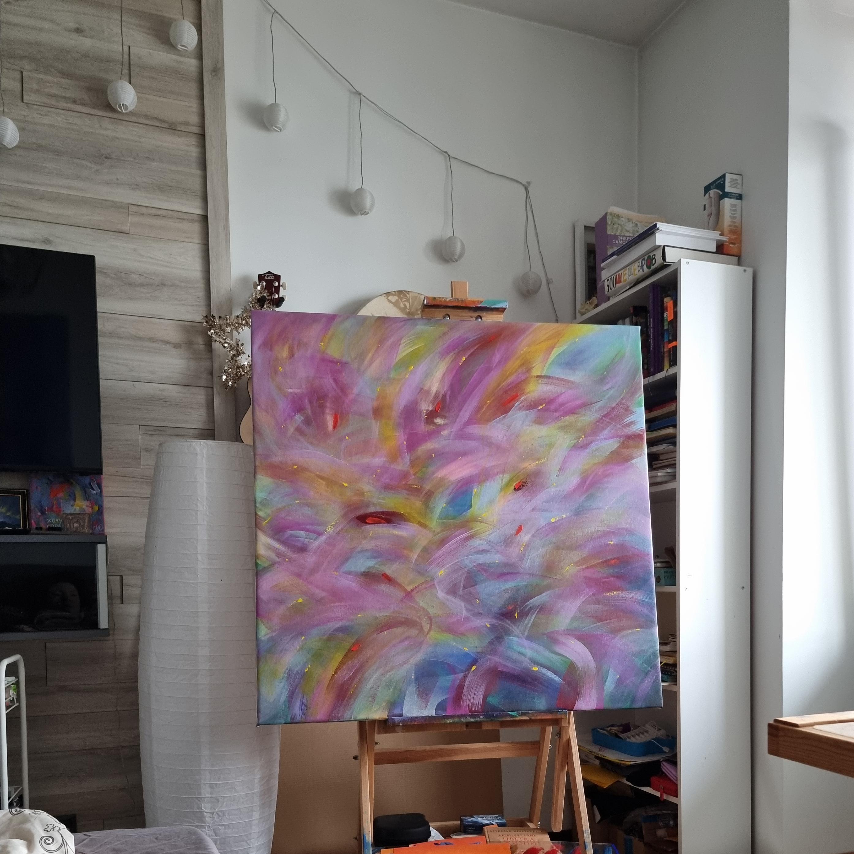 Morning light, Modern Colorful Abstract Painting 100x100cm by Anna Selina For Sale 7