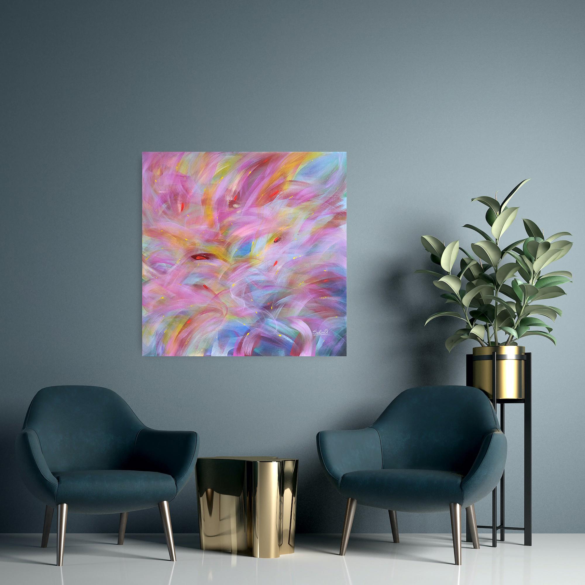 Morning light, Modern Colorful Abstract Painting 100x100cm by Anna Selina For Sale 8
