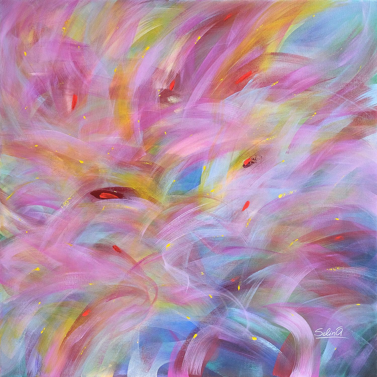 La lumière du matin, peinture abstraite colorée moderne 100x100cm d'Anna Selina