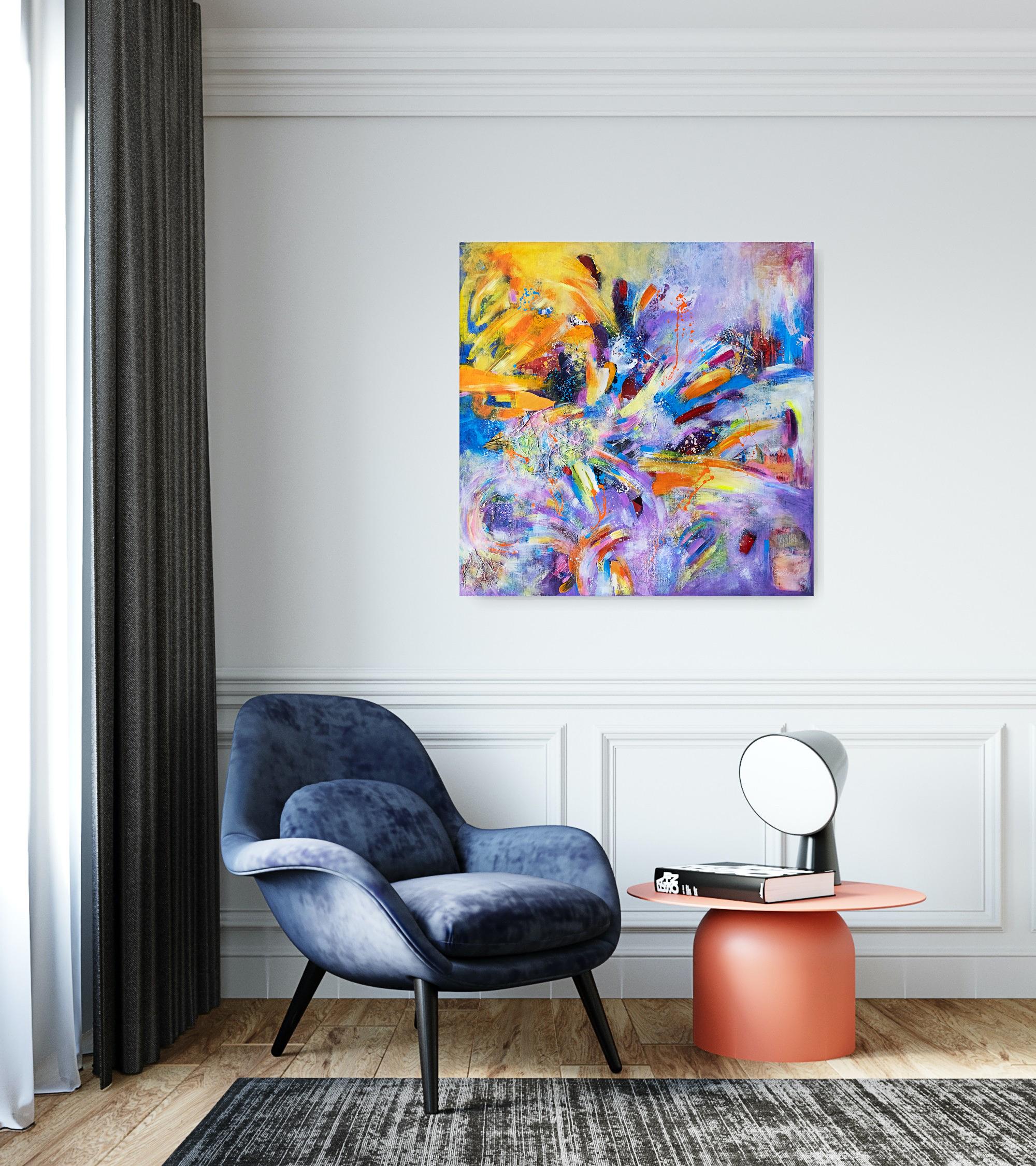 My way, Modern Colorful Abstract Painting 100x100cm by Anna Selina For Sale 1