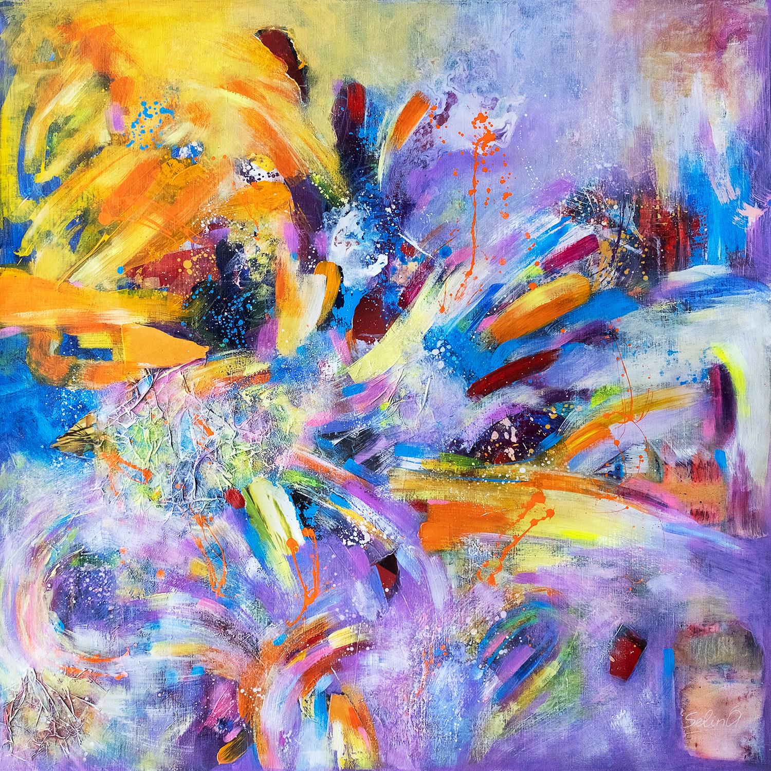 Mein Weg, Modernes farbenfrohes abstraktes Gemälde 100x100cm von Anna Selina