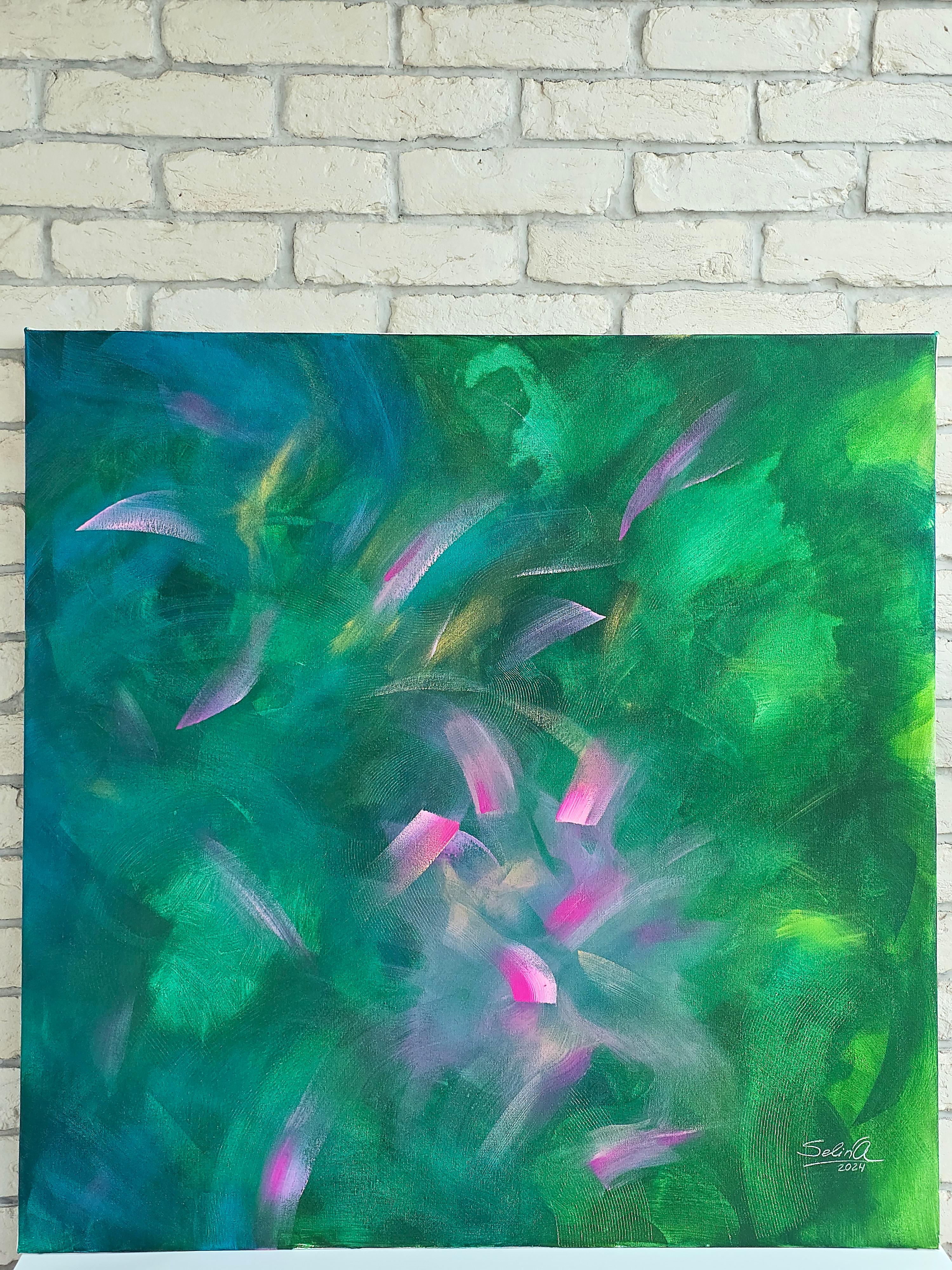 Jardín misterioso, Pintura Abstracta Colorista Moderna 100x100cm by Anna Selina en venta 1