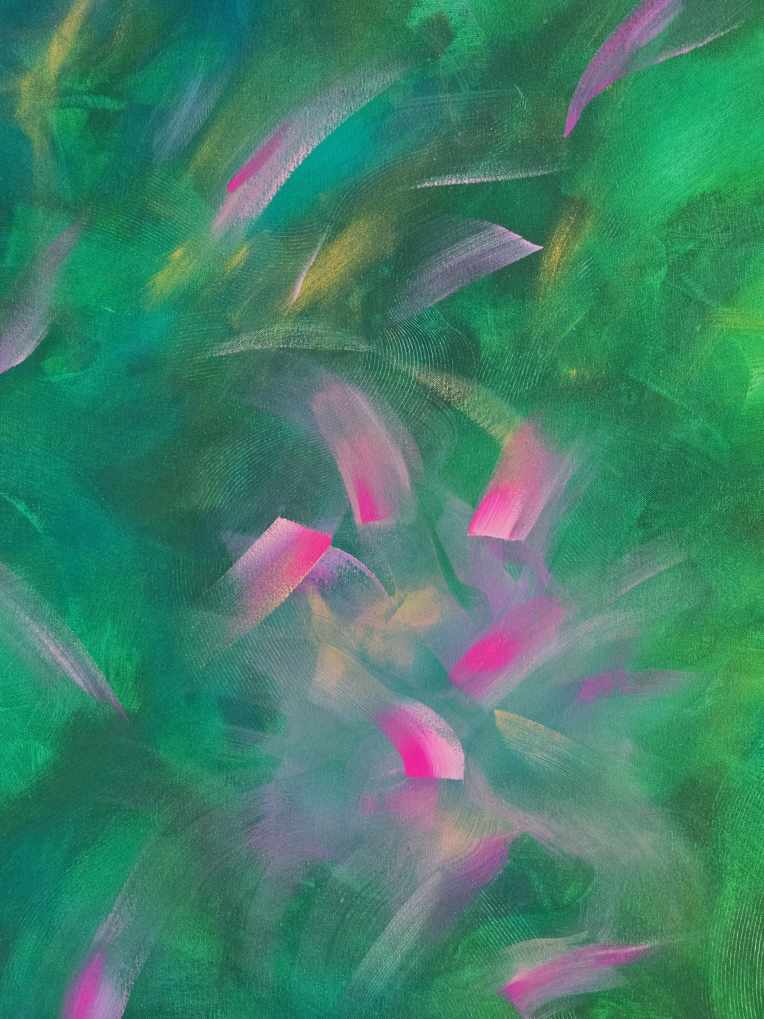 Jardín misterioso, Pintura Abstracta Colorista Moderna 100x100cm by Anna Selina en venta 2