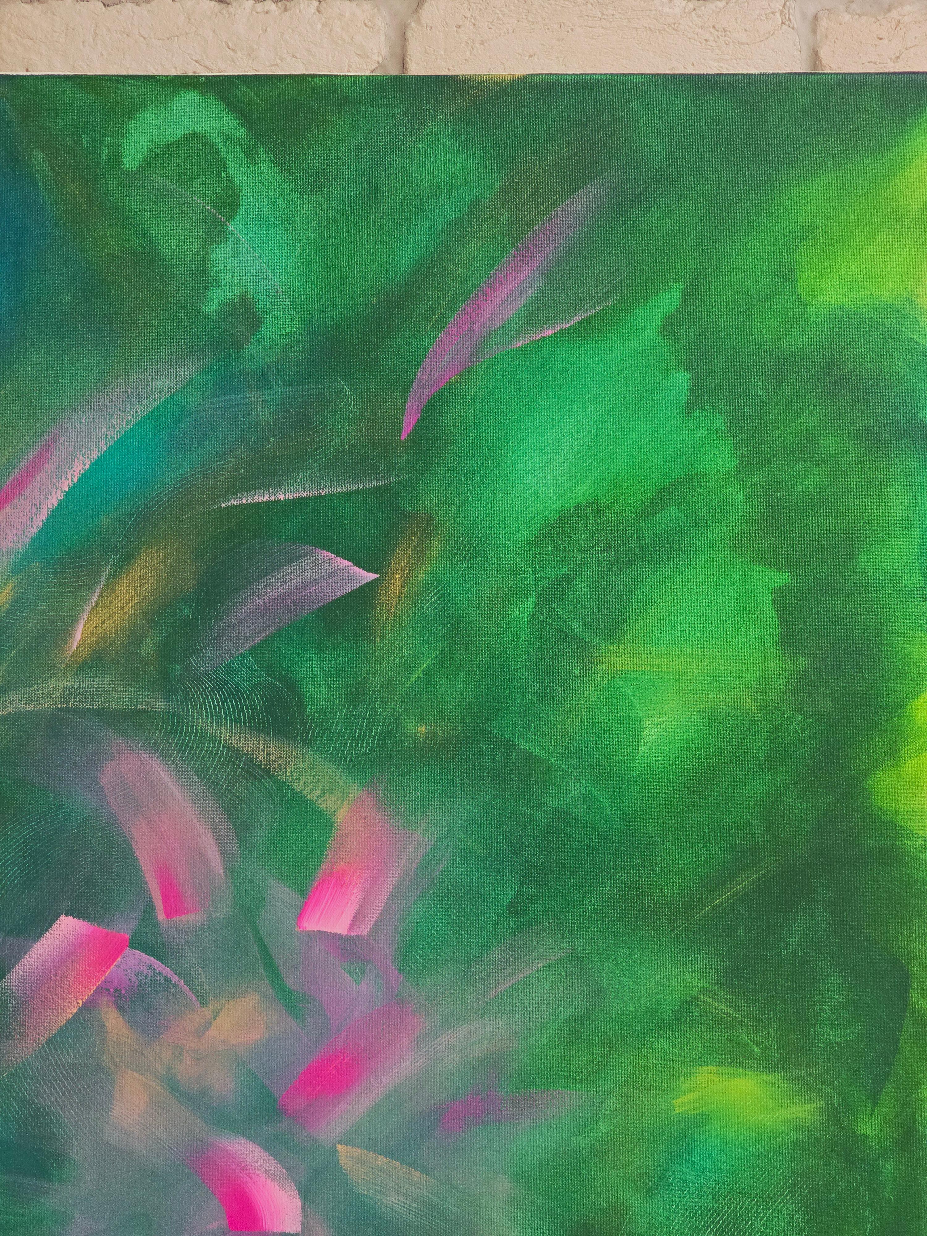 Jardín misterioso, Pintura Abstracta Colorista Moderna 100x100cm by Anna Selina en venta 3