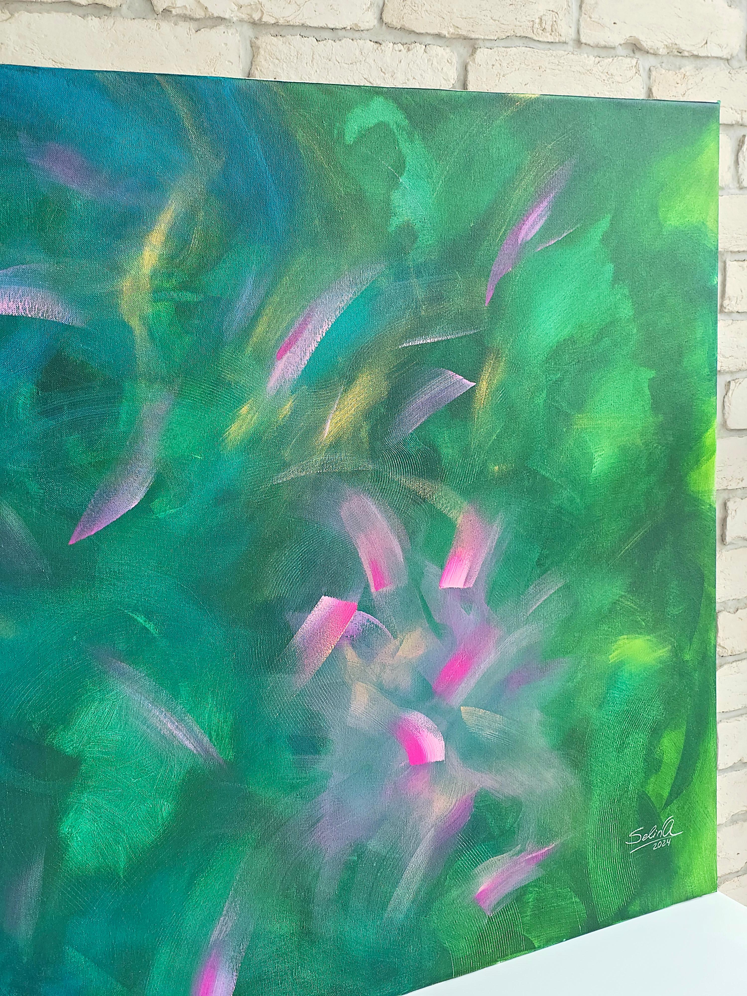 Jardín misterioso, Pintura Abstracta Colorista Moderna 100x100cm by Anna Selina en venta 4