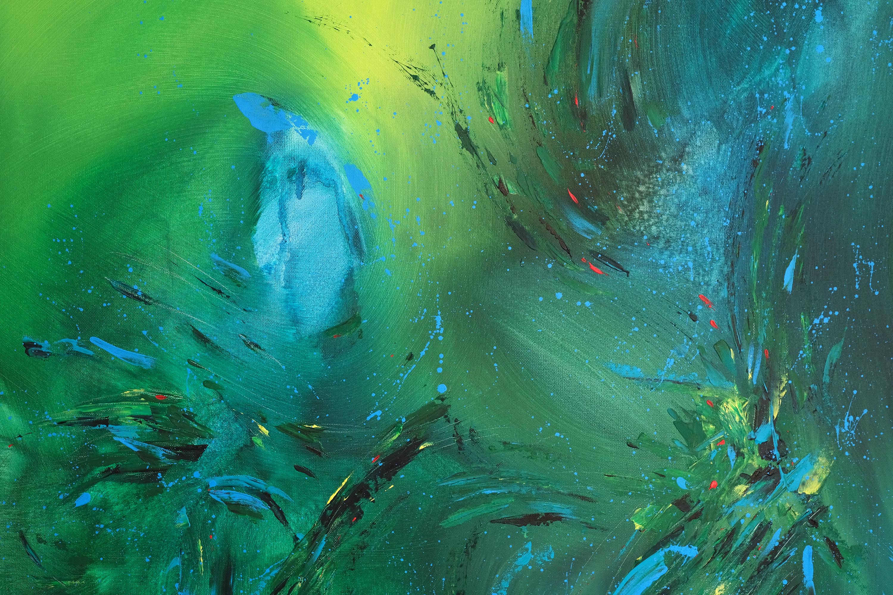 Mystery of New World, peinture abstraite colorée moderne 100x100cm d'Anna Selina en vente 1