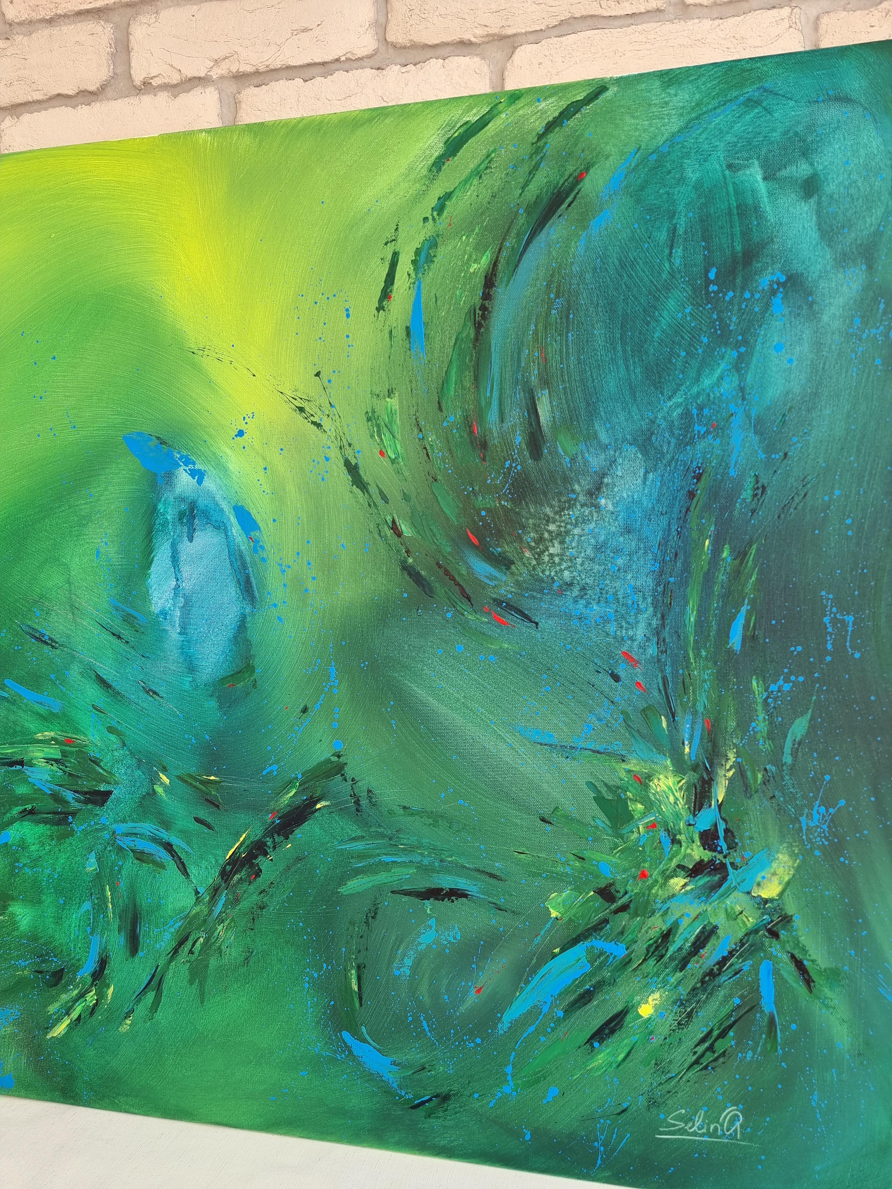 Mystery of New World, peinture abstraite colorée moderne 100x100cm d'Anna Selina en vente 3