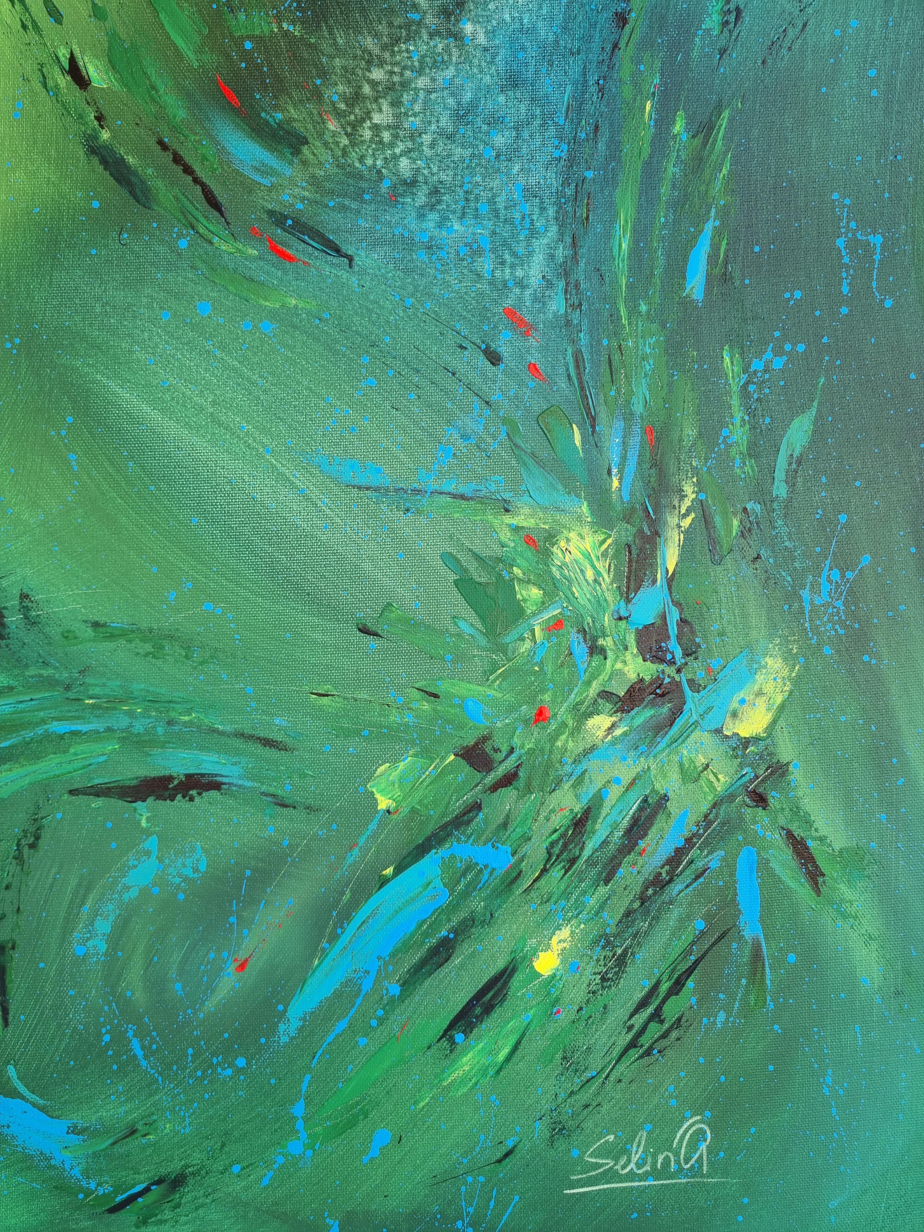 Mystery of New World, peinture abstraite colorée moderne 100x100cm d'Anna Selina en vente 4