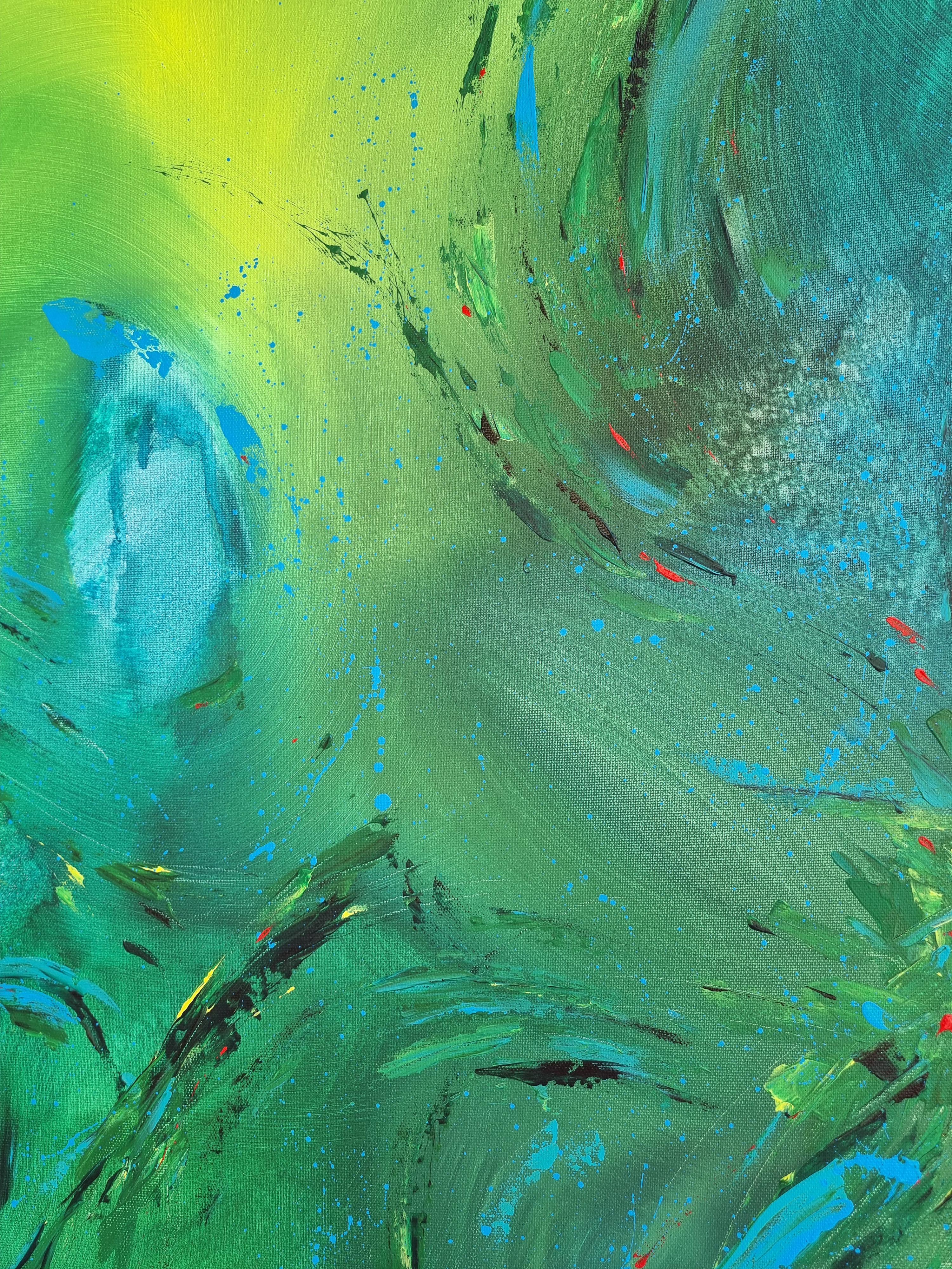 Mystery of New World, peinture abstraite colorée moderne 100x100cm d'Anna Selina en vente 5