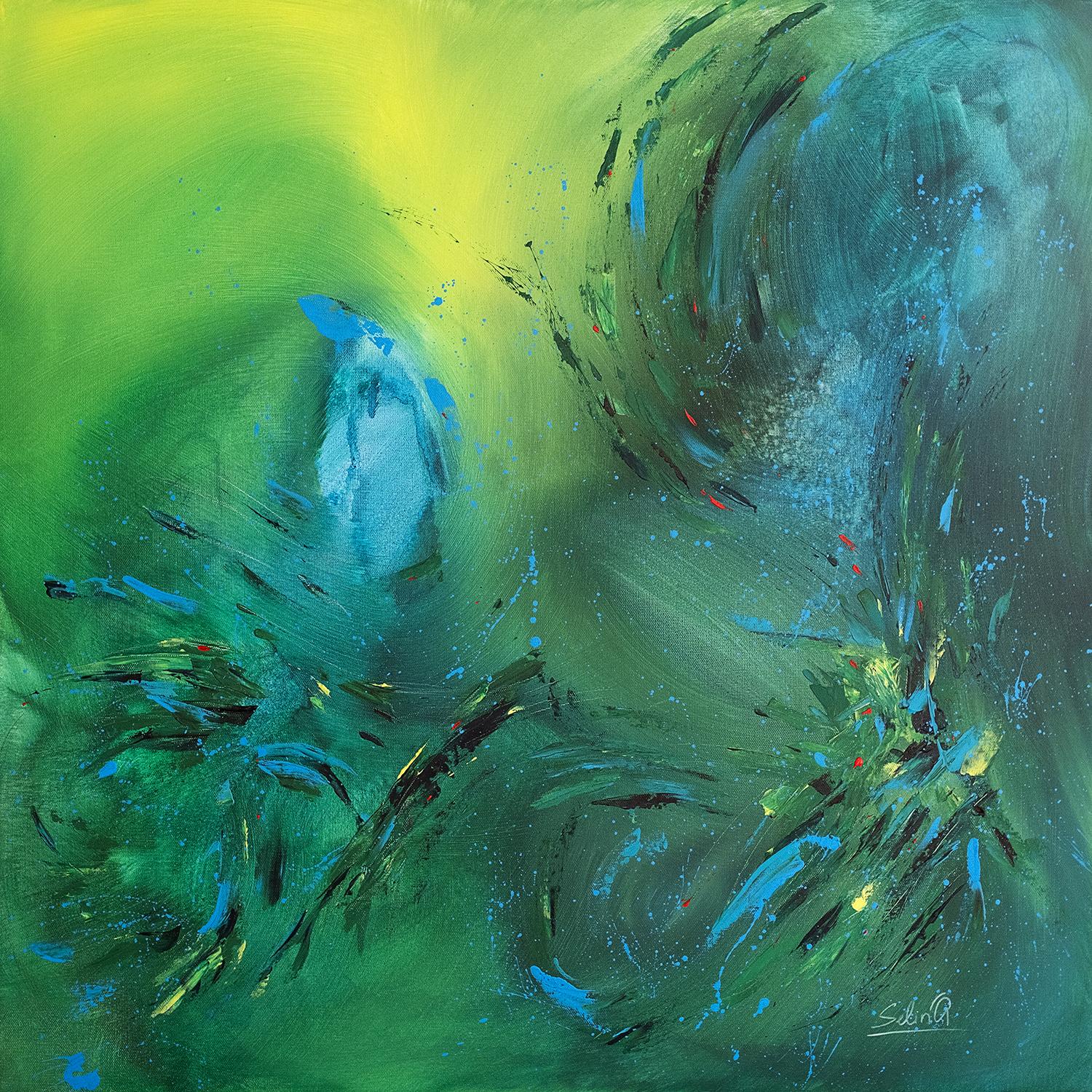 Mystery of New World, Modern Colorful Abstract Painting 100x100cm by Anna Selina