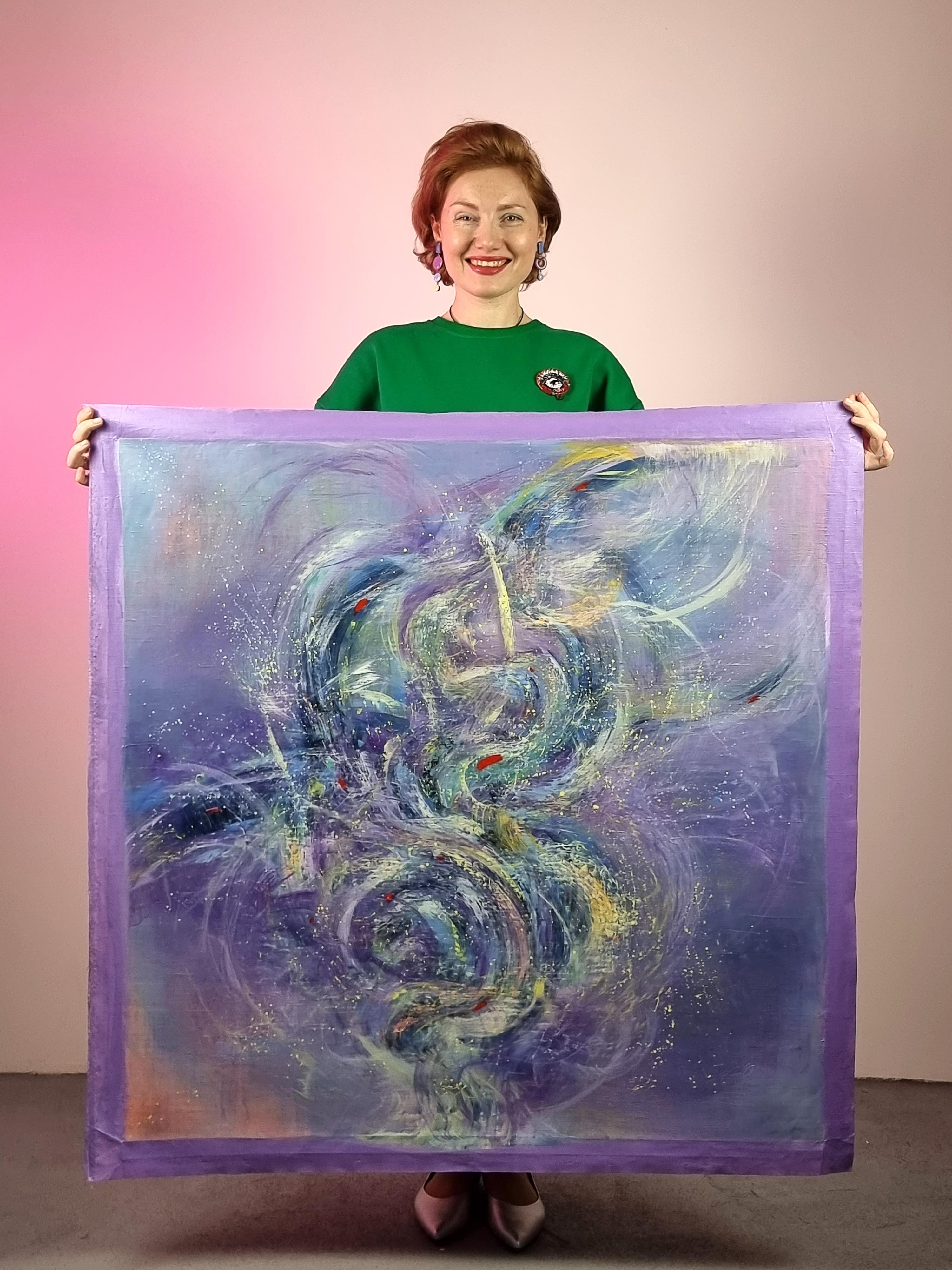 Nuevas Energías, Pintura Abstracta Colorista Moderna 100x100cm by Anna Selina en venta 4