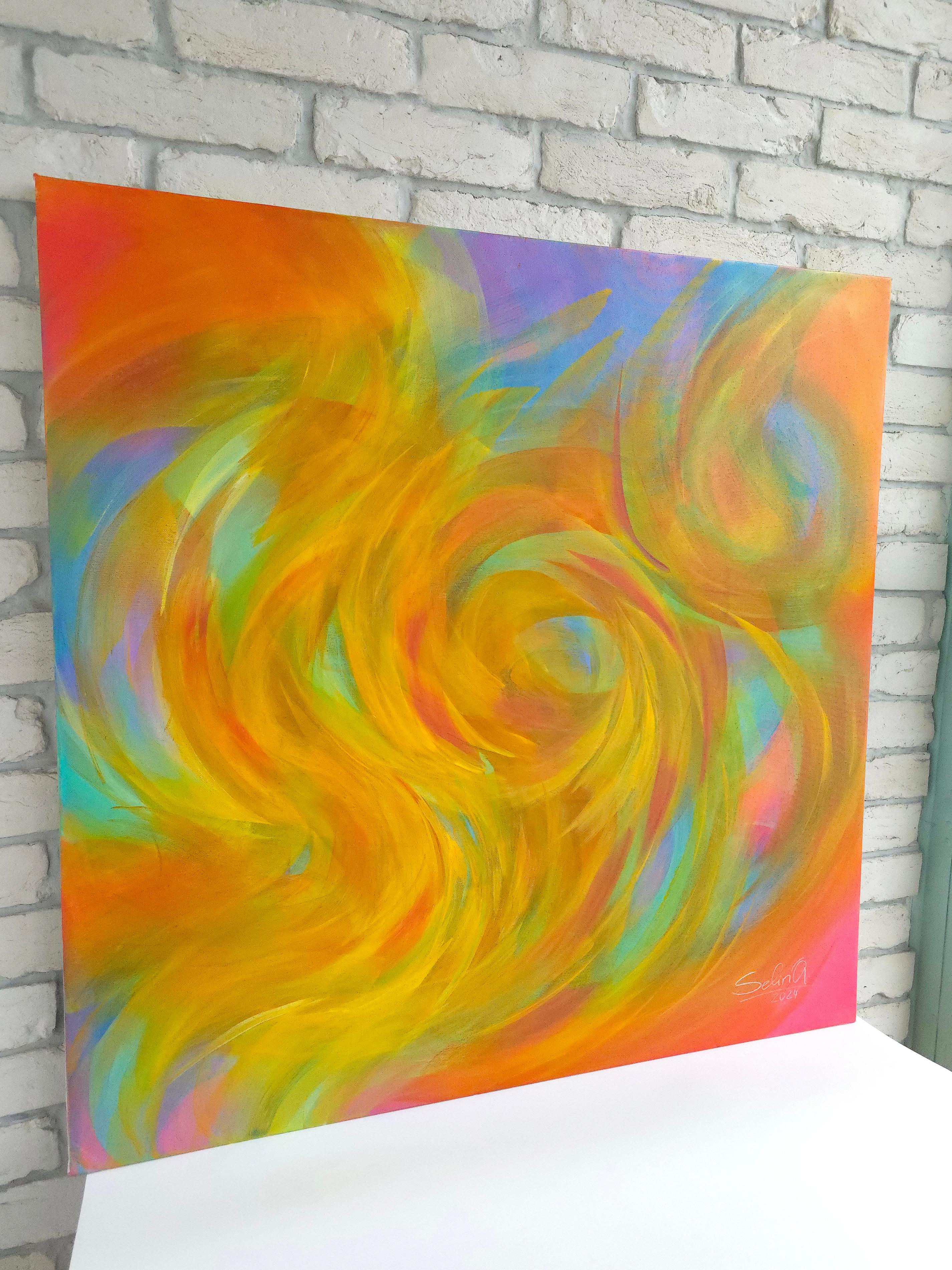 Nuovi sentimenti, Quadro astratto moderno e colorato 100x100cm di Anna Selina in vendita 1