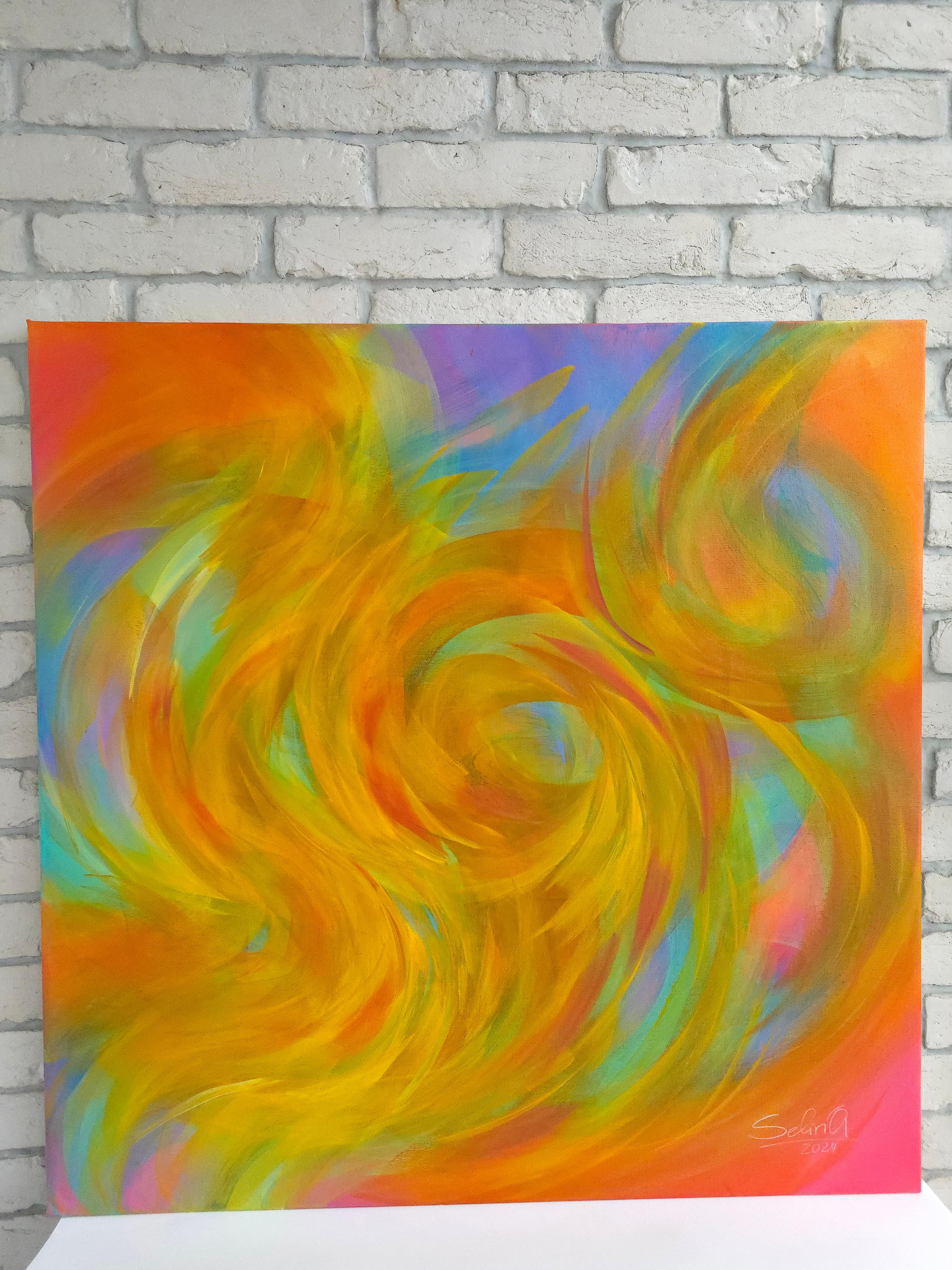 Nuovi sentimenti, Quadro astratto moderno e colorato 100x100cm di Anna Selina in vendita 2