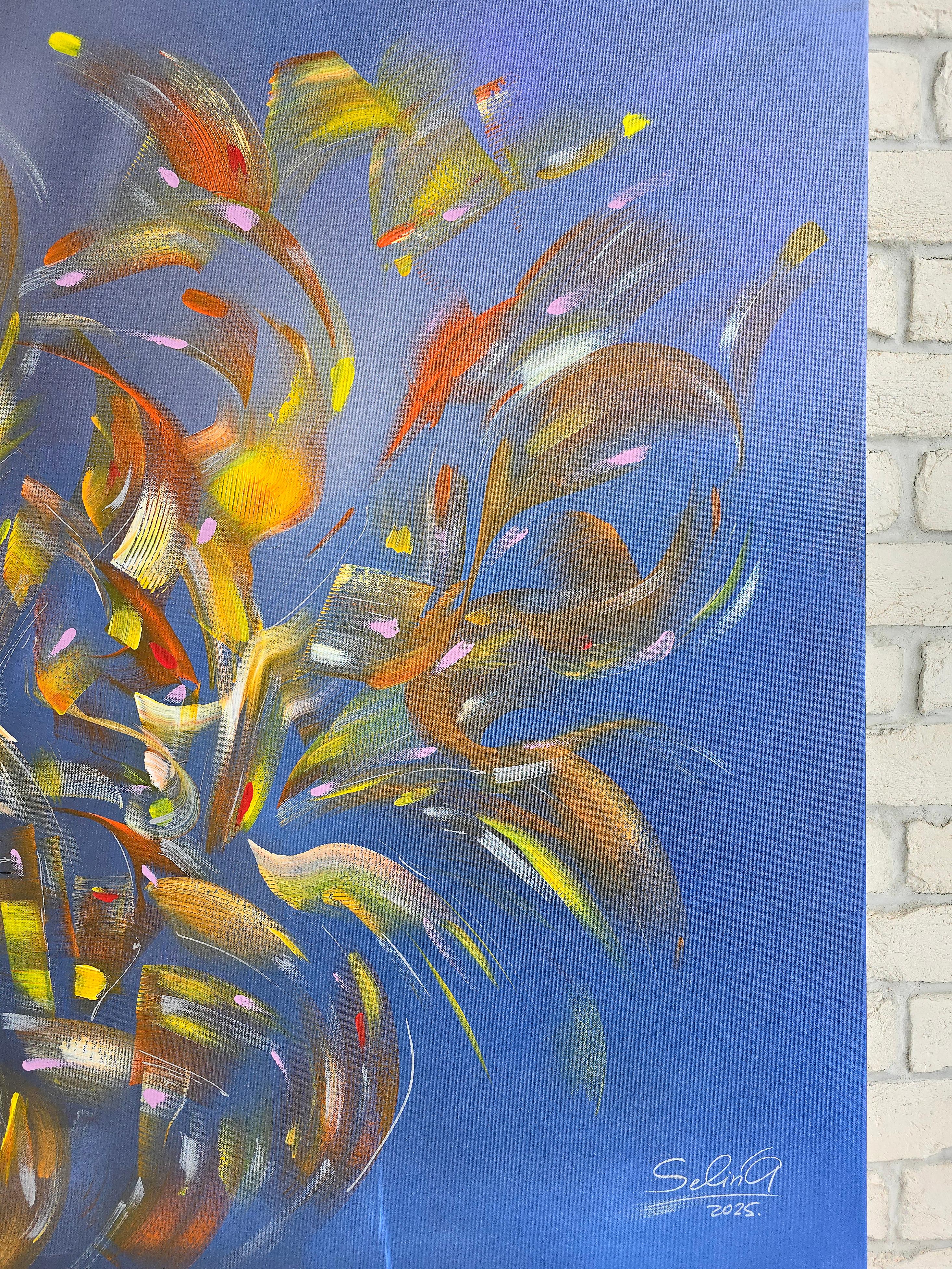 Sueños naranjas, Pintura Abstracta Colorista Moderna 100x100cm by Anna Selina en venta 1
