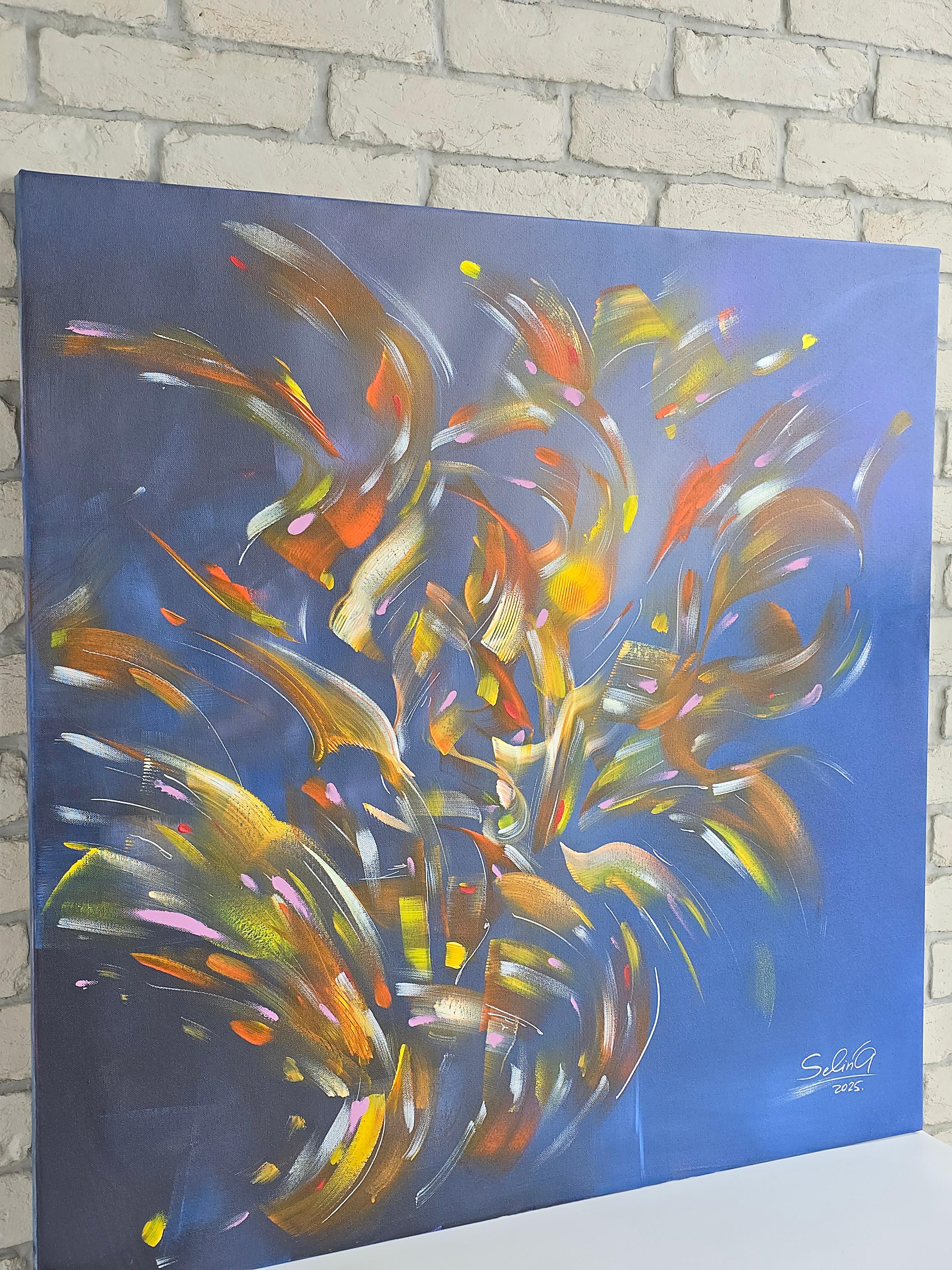 Sueños naranjas, Pintura Abstracta Colorista Moderna 100x100cm by Anna Selina en venta 3