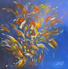 Orange Träume, modernes farbenfrohes abstraktes Gemälde 100x100cm von Anna Selina
