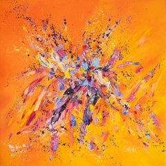 Orange joy, Modern Colorful Abstract Painting 100x100cm by Anna Selina