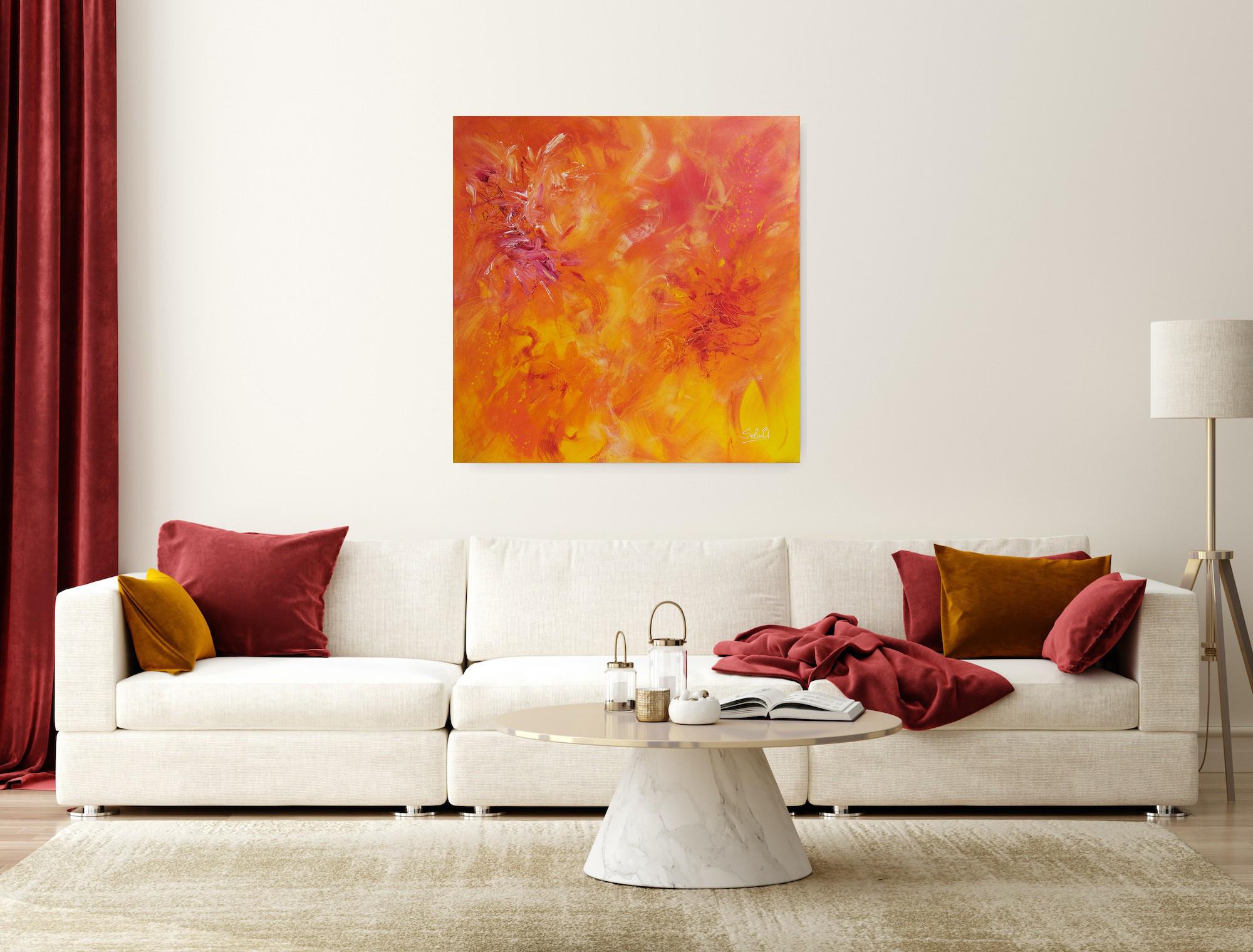 Phoenix. Contemporary Orange Abstraktes Gemälde 100x100cm von Anna Selina im Angebot 1