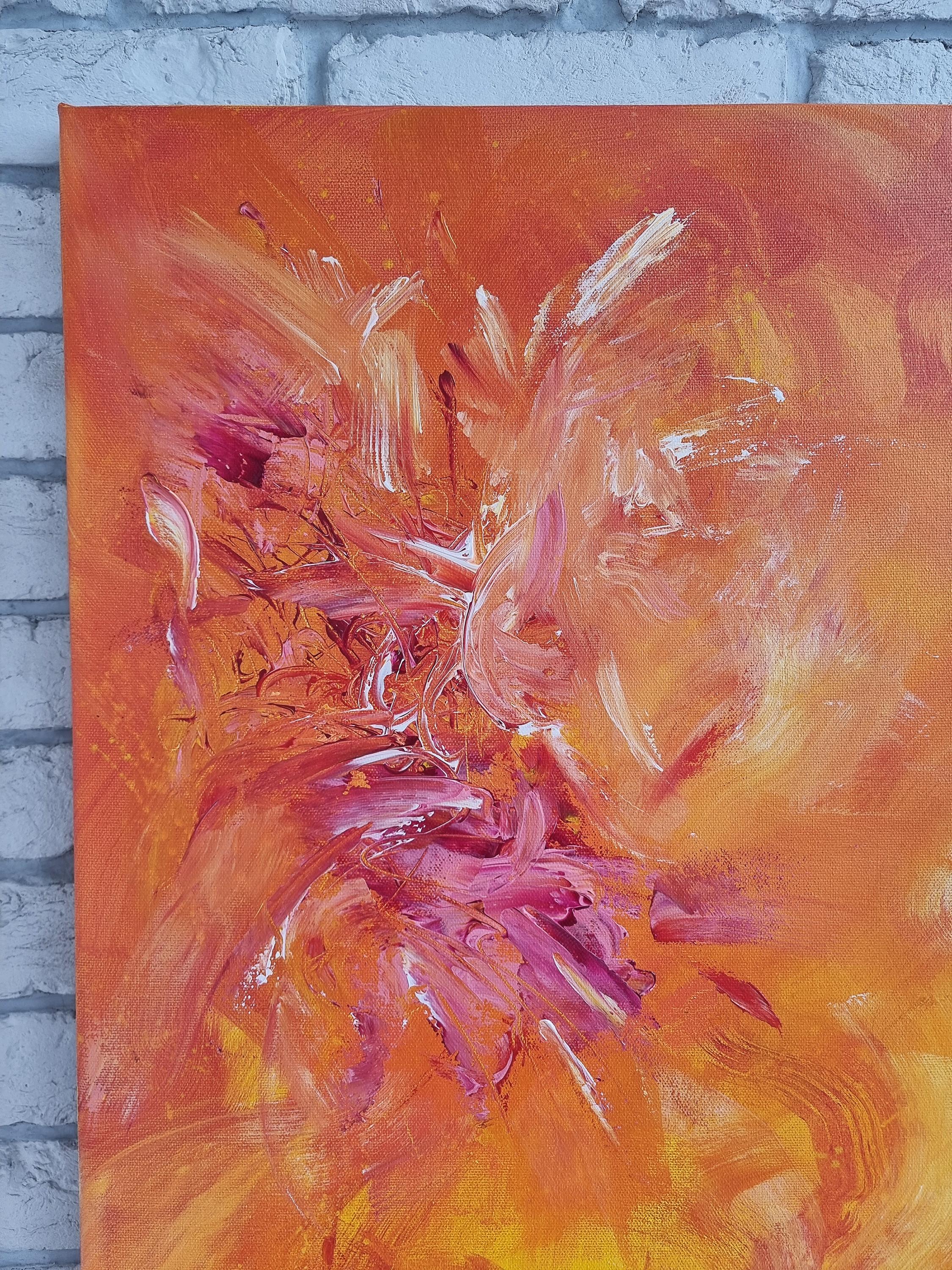 Phoenix. Contemporary Orange Abstract Painting 100x100cm by Anna Selina For Sale 3