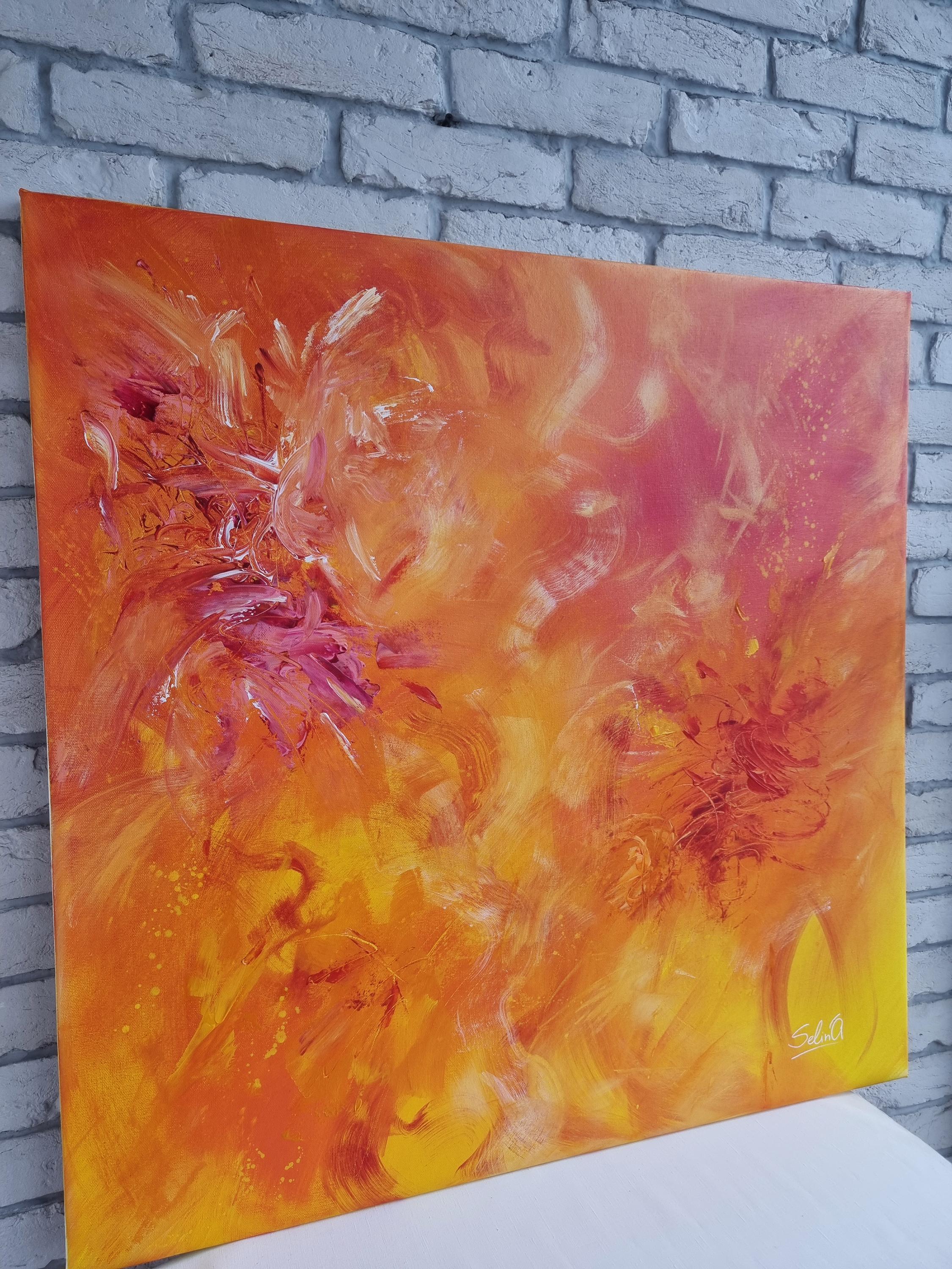Phoenix. Contemporary Orange Abstract Painting 100x100cm by Anna Selina For Sale 4
