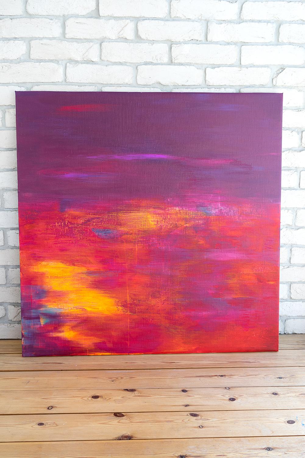 Il luogo del potere interiore 1. Pittura astratta colorata e luminosa 90x90cm di Anna Selina in vendita 1