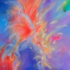 Plexus, Modernes farbenfrohes abstraktes Gemälde 100x100cm von Anna Selina
