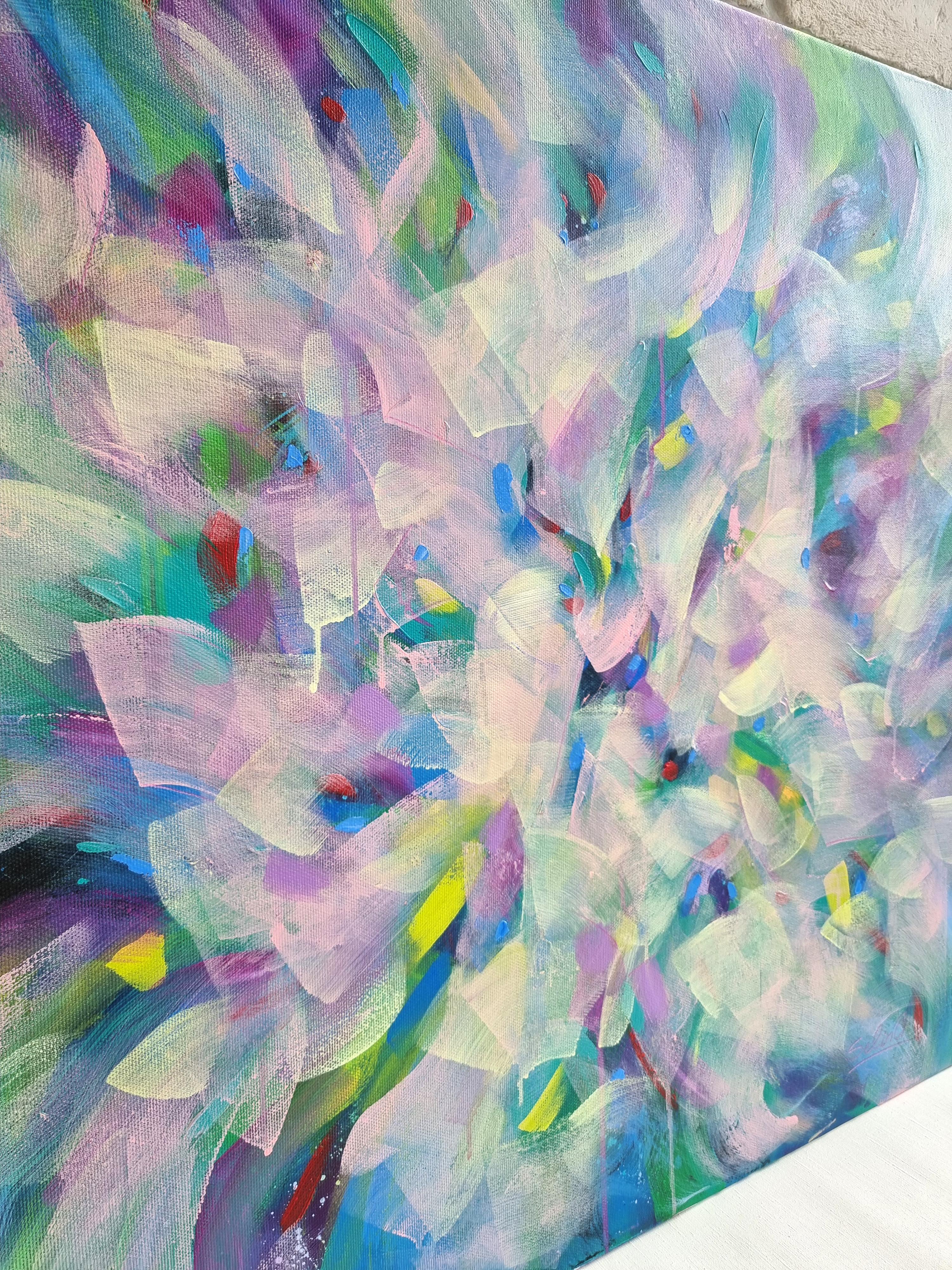 Brese de printemps moderne et peinture abstraite colorée 80x80cm d'Anna Selina en vente 1