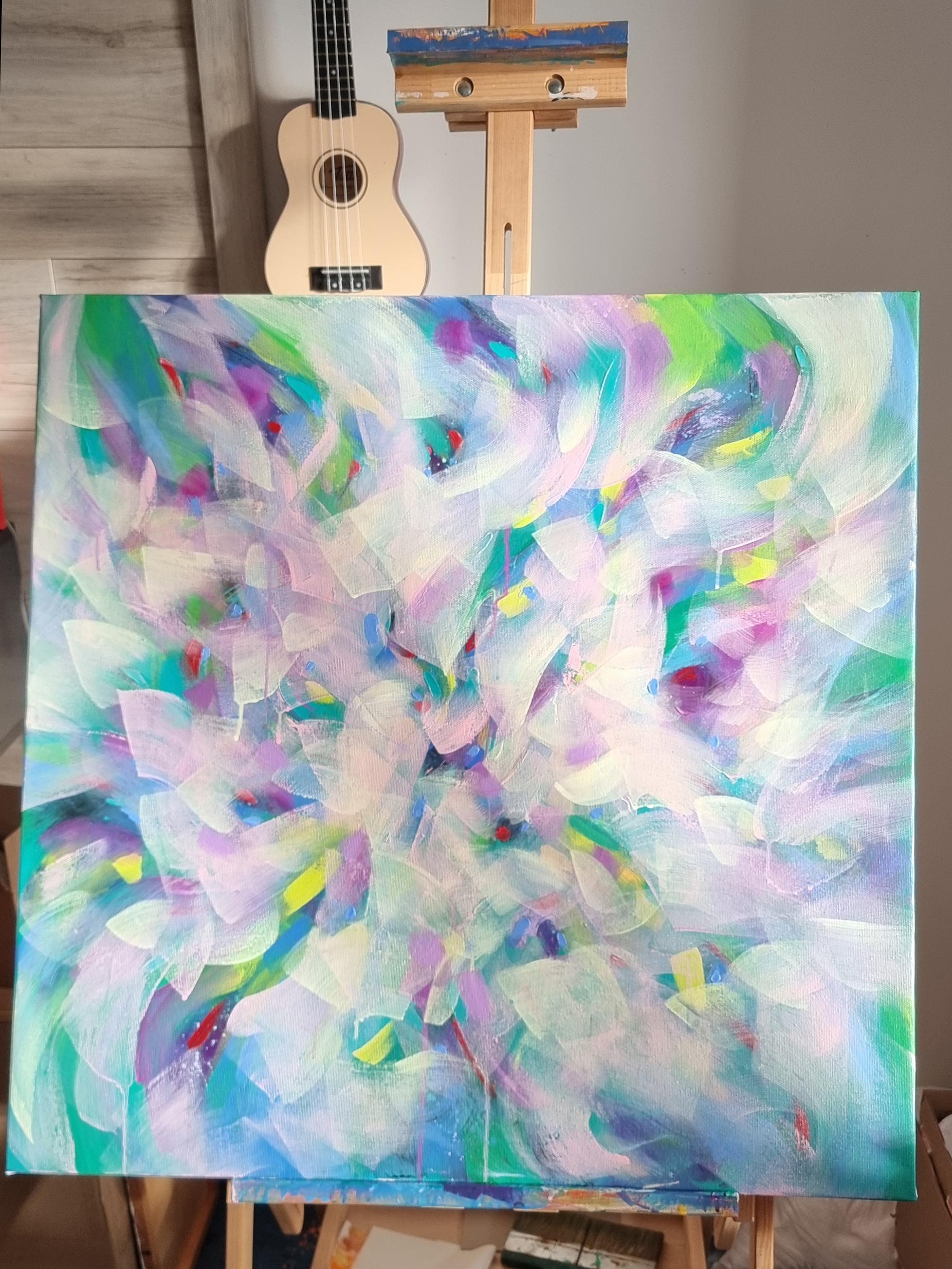 Spring breeze, Modern Colorful Abstract Painting 80x80cm by Anna Selina For Sale 2