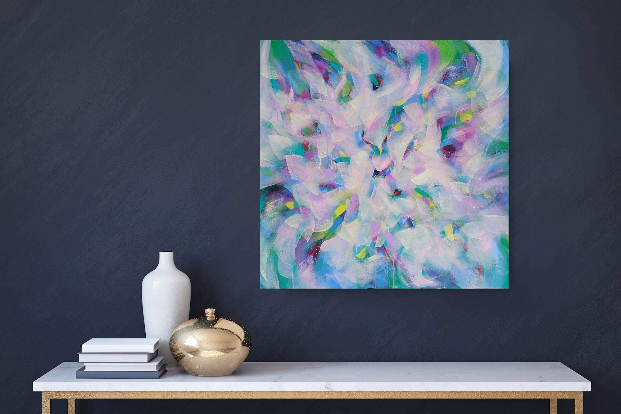 Spring breeze, Modern Colorful Abstract Painting 80x80cm by Anna Selina For Sale 3