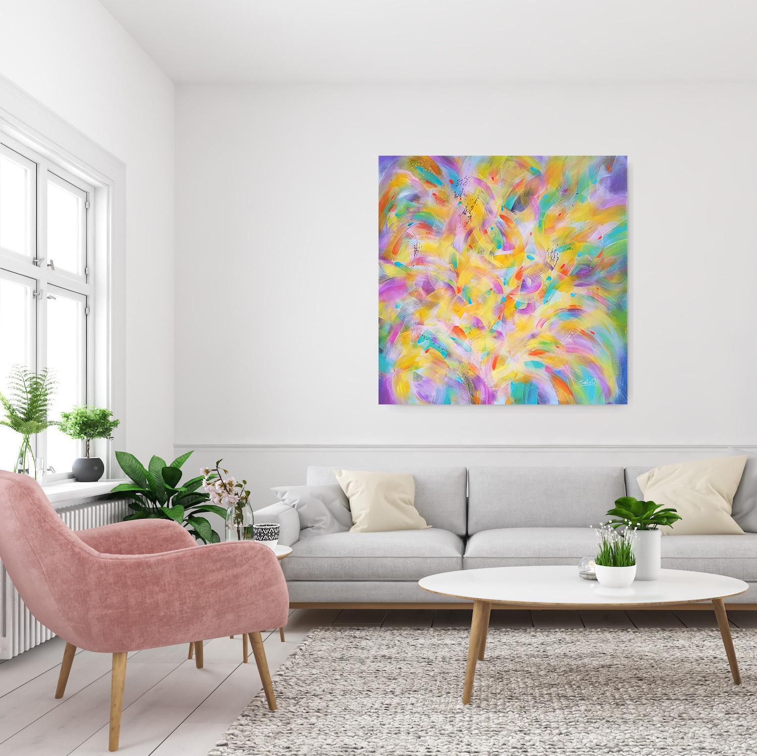 Spring light, Modern Colorful Abstract Painting 100x100cm by Anna Selina 1