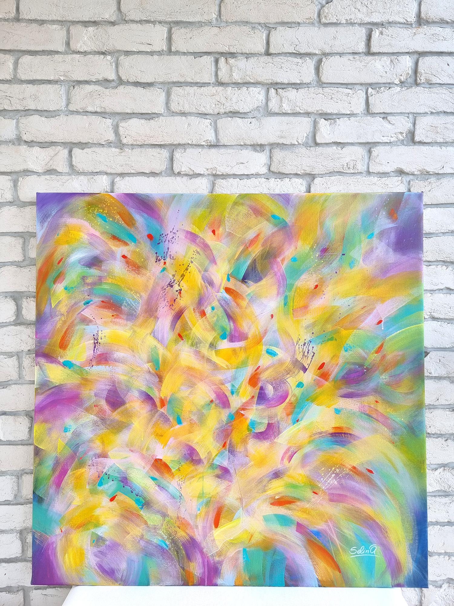 Spring light, Modern Colorful Abstract Painting 100x100cm by Anna Selina 2