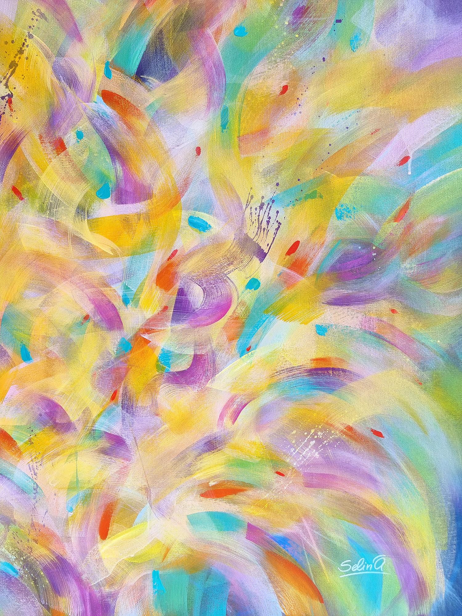 Spring light, Modern Colorful Abstract Painting 100x100cm by Anna Selina 4